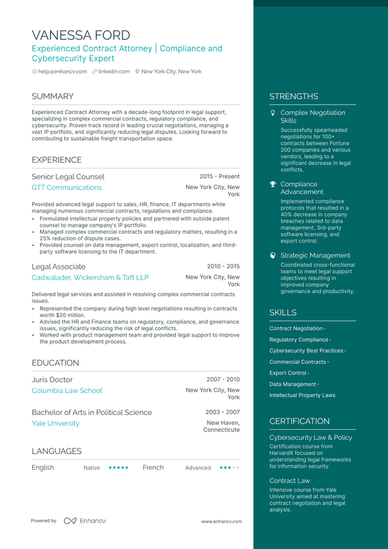 Contract Attorney Resume Example