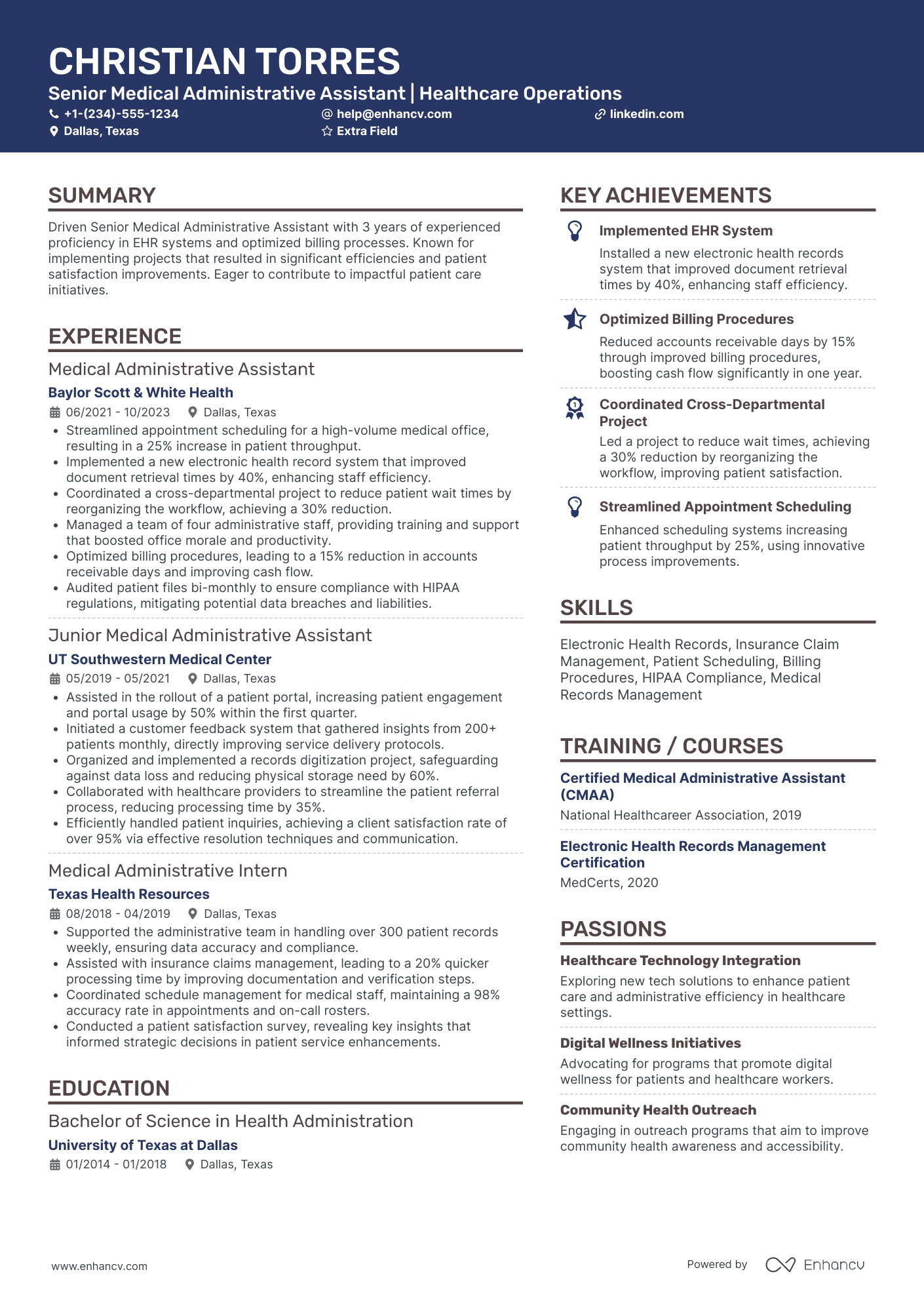 Senior Medical Administrative Assistant Resume Example