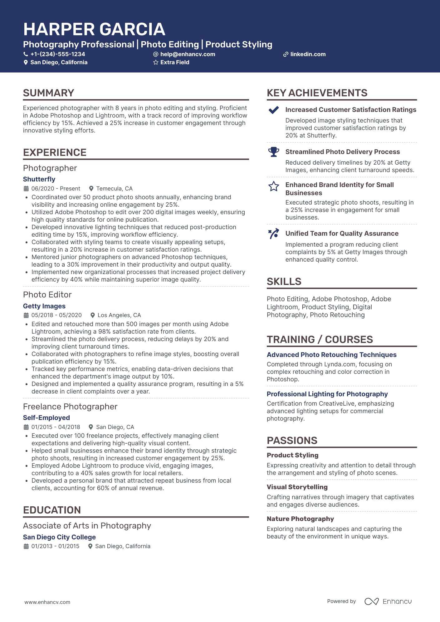 Assistant Photographer Resume Example