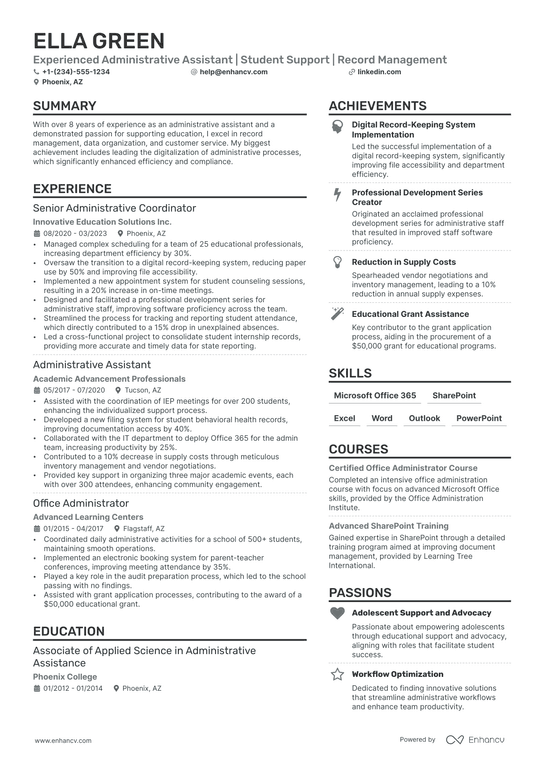 School Administrative Assistant Resume Example