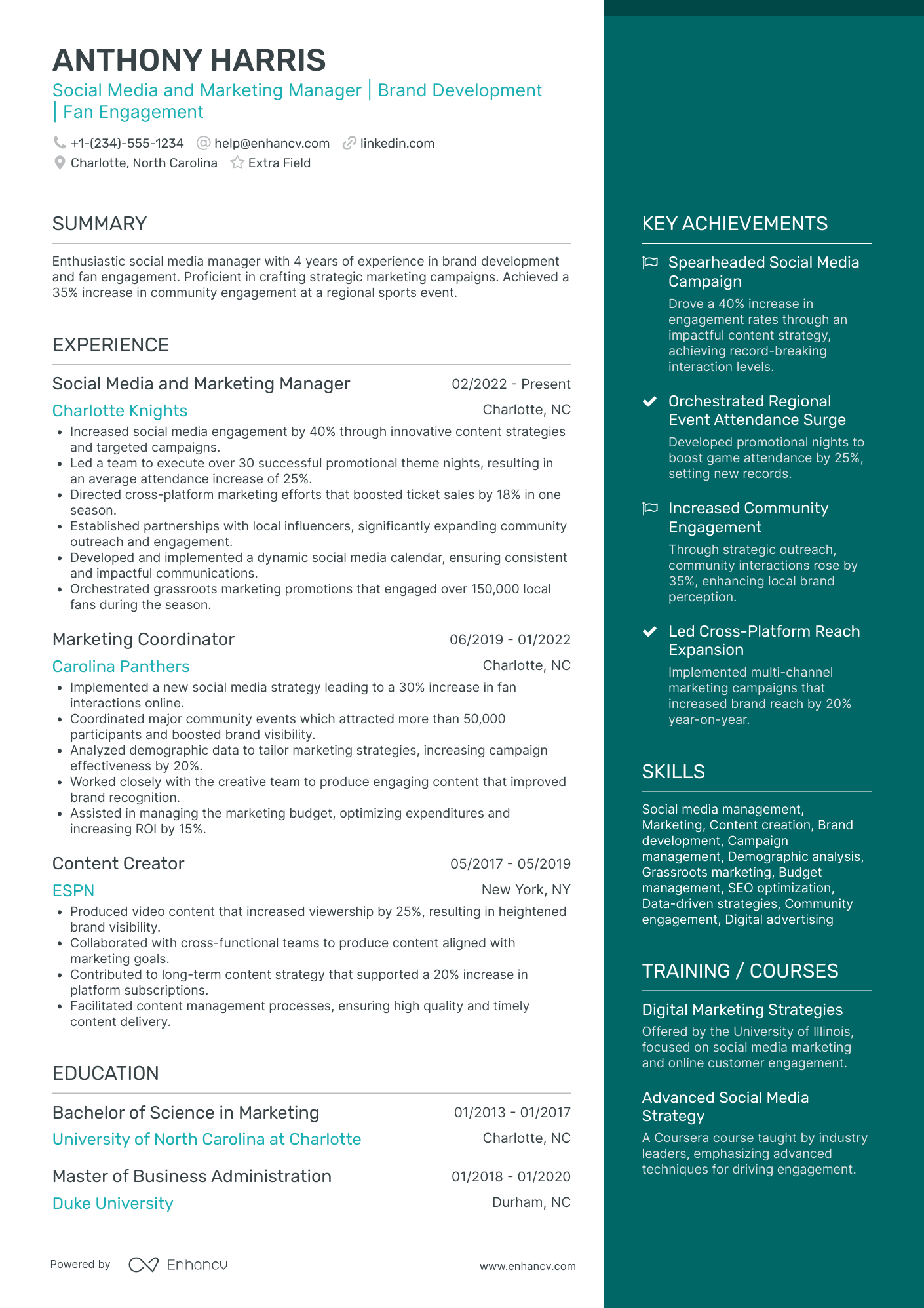 Social Media Marketing Manager Resume Example