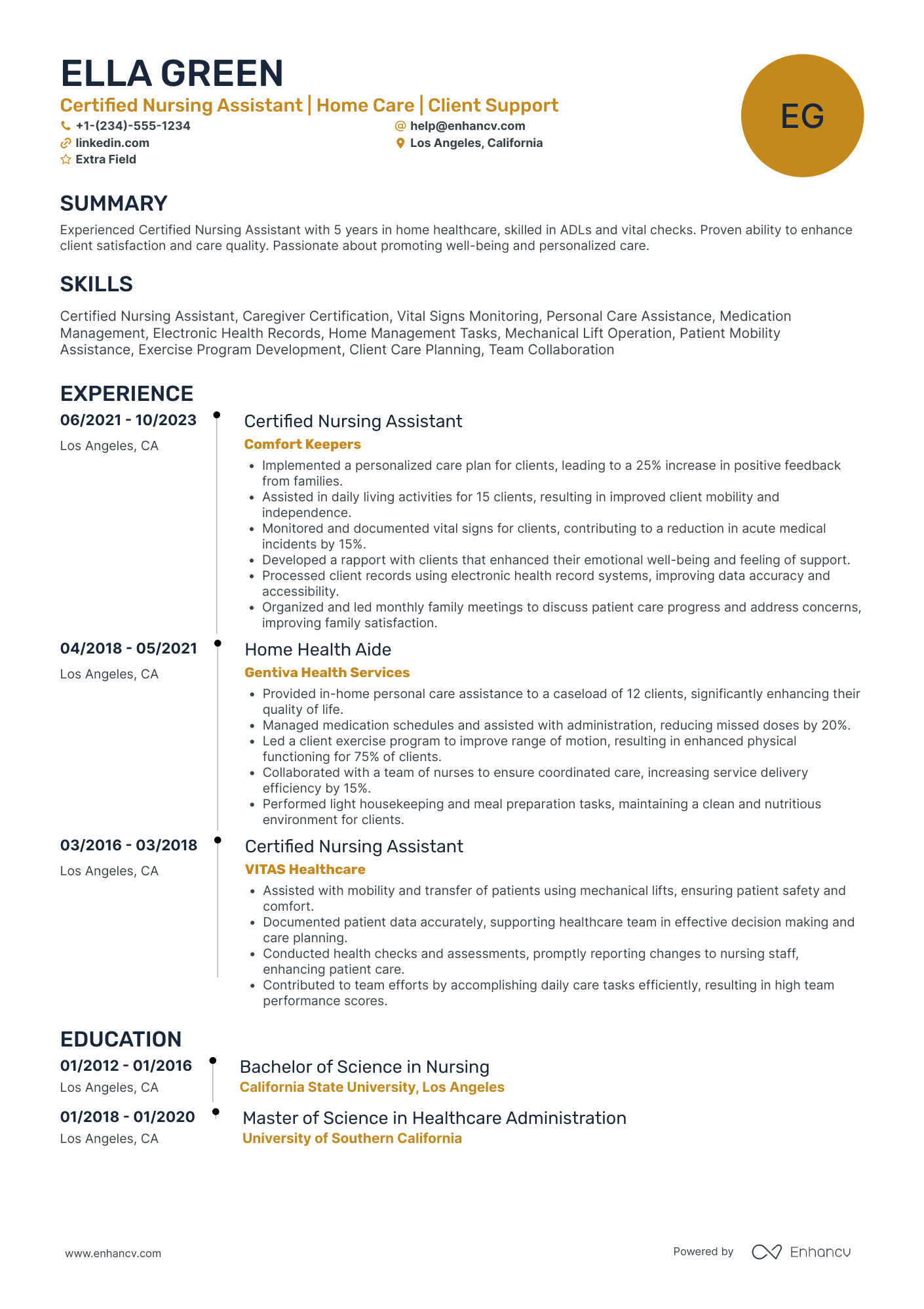 Certified Caregiver Resume Example