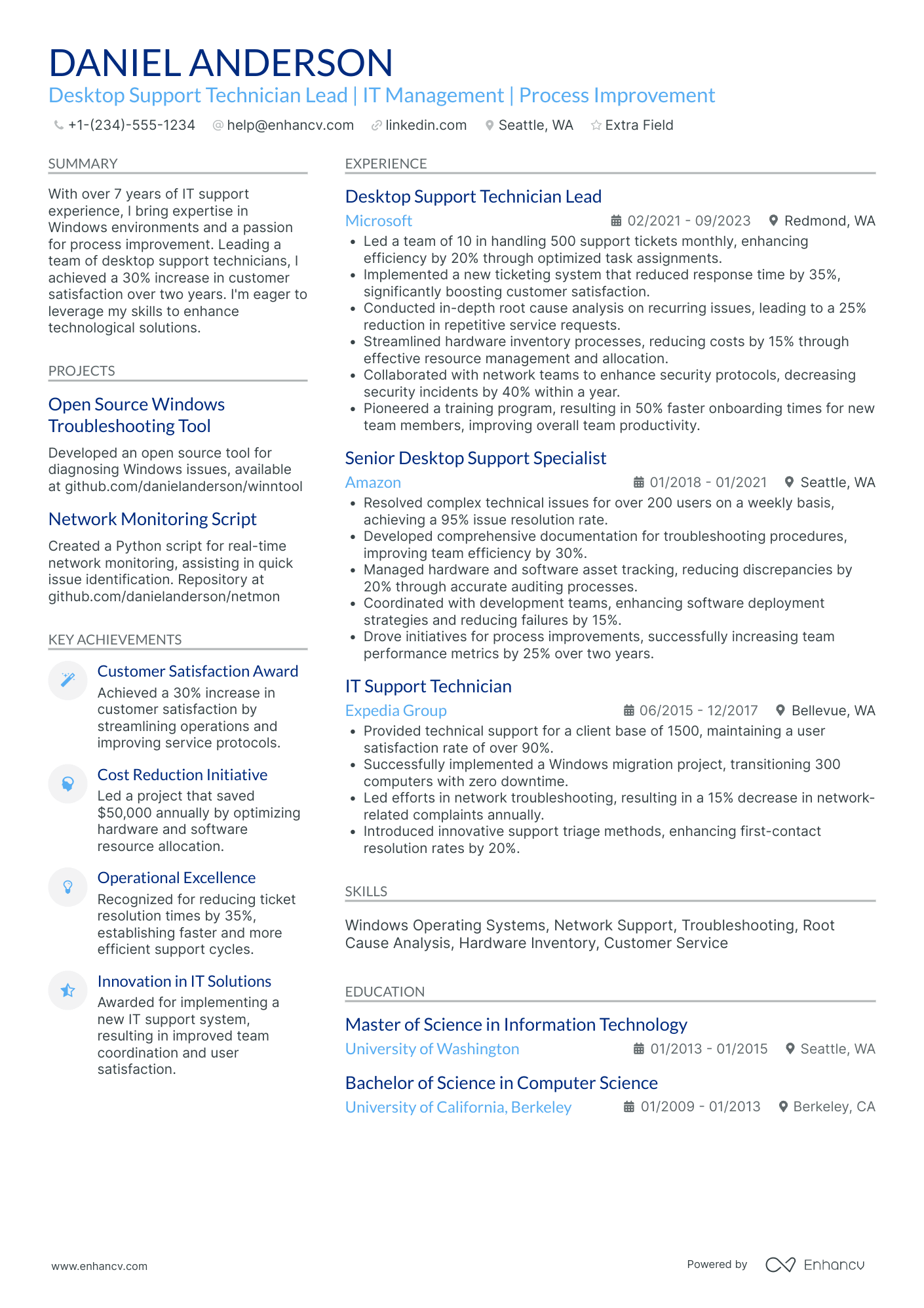 Desktop Support Lead Resume Example