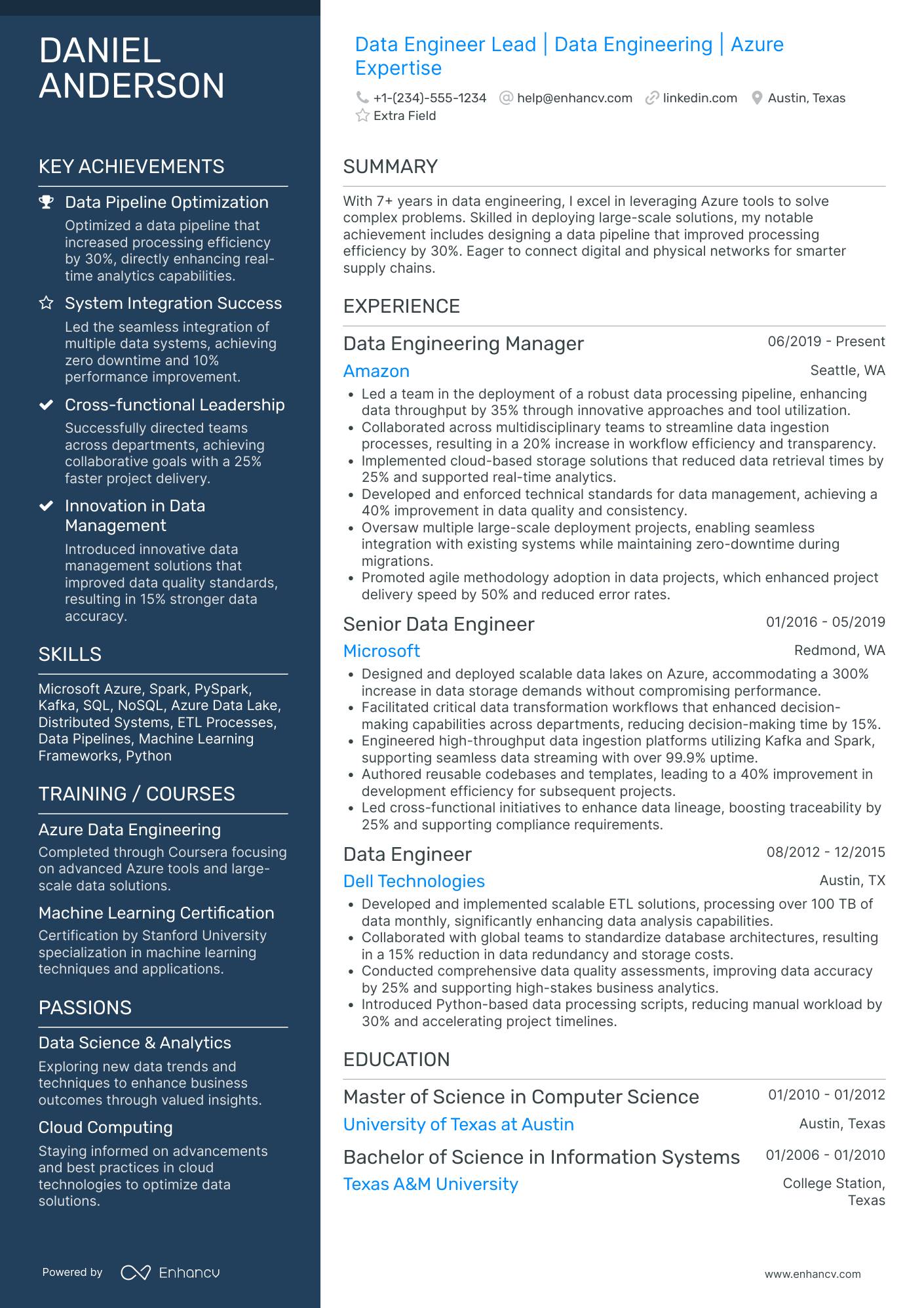 Azure Data Engineer Team Lead Resume Example