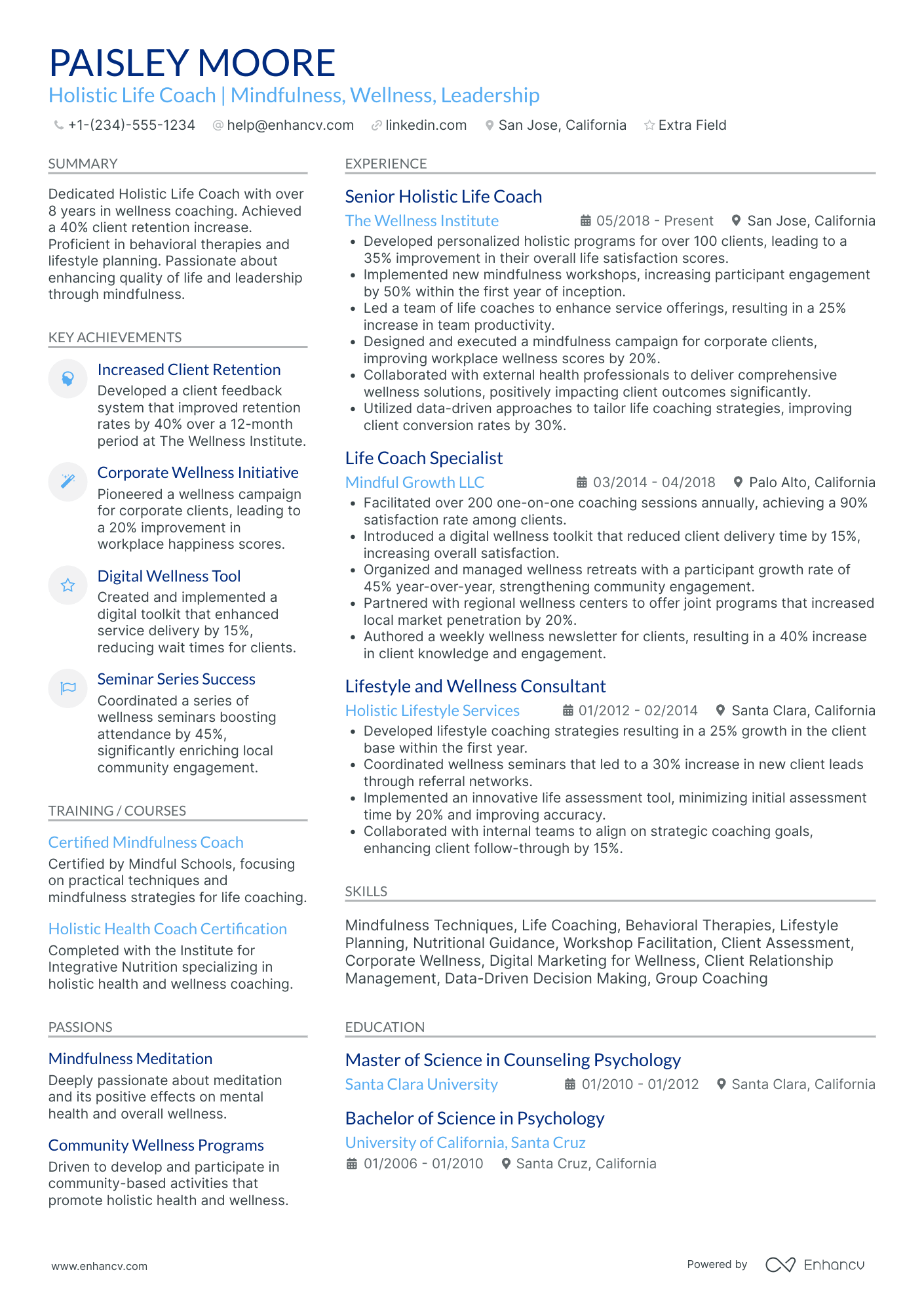 Holistic Life Coach Resume Example