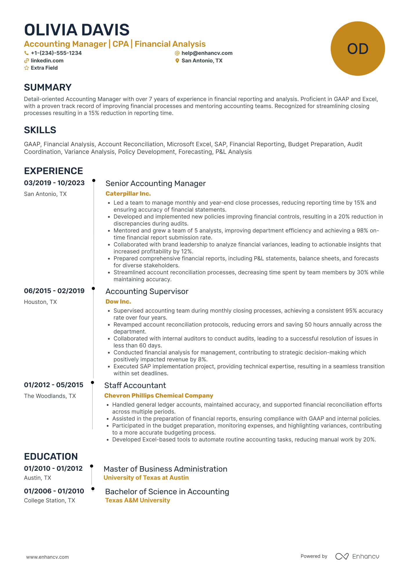 Management Accountant Resume Example