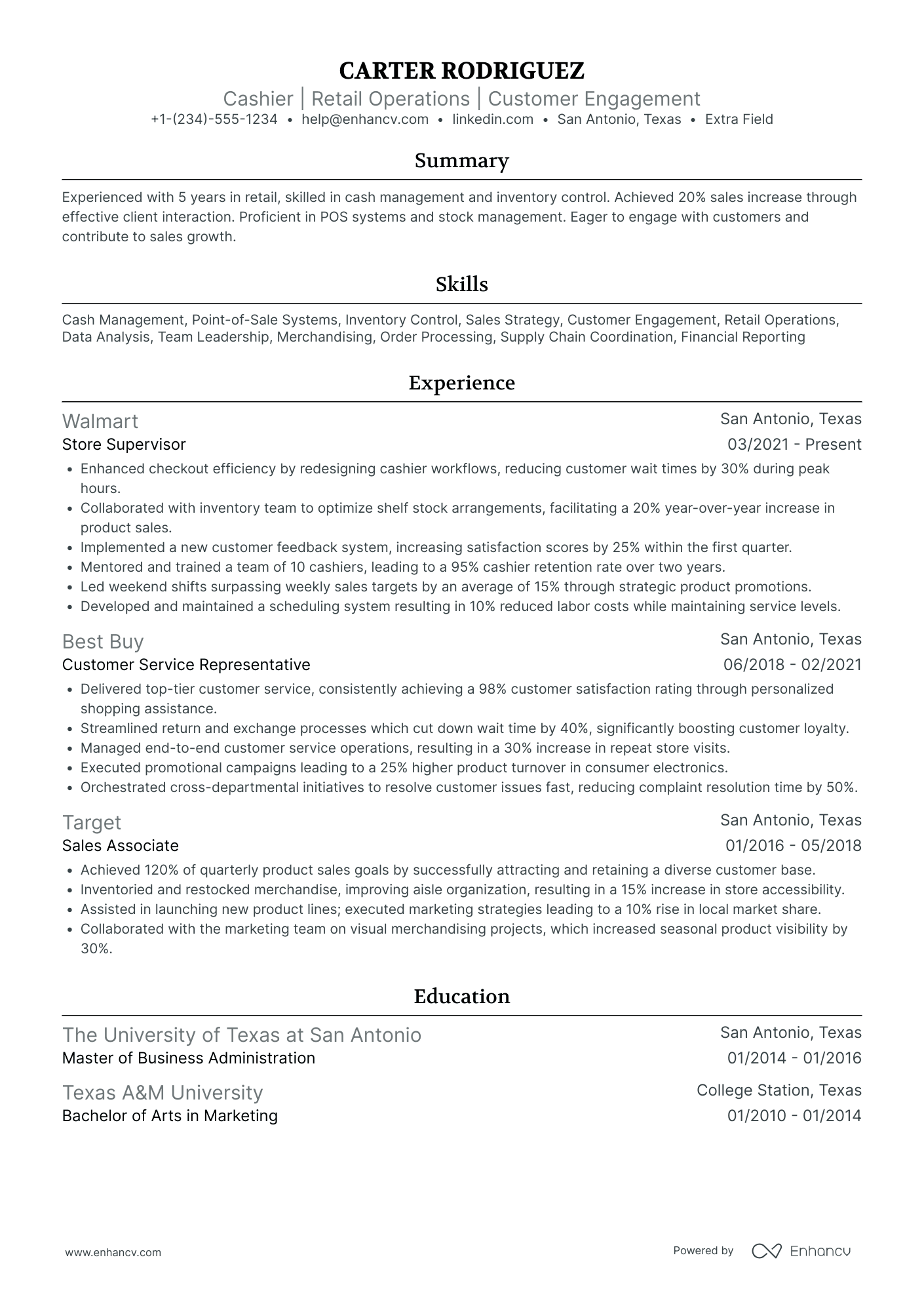 Target Cashier Resume Example