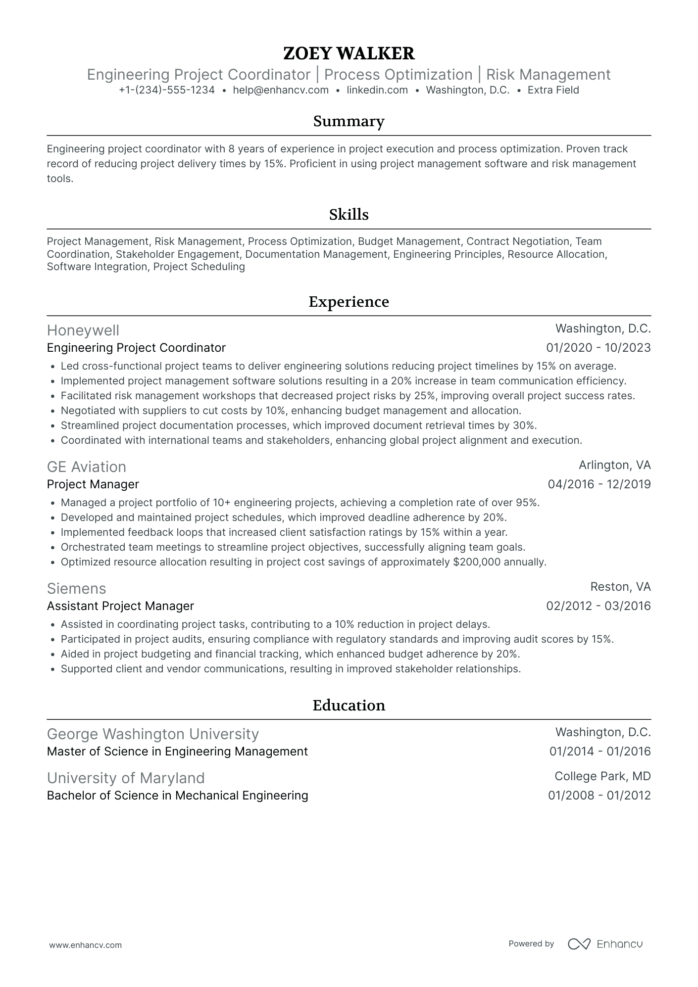 Engineering Project Coordinator Resume Example