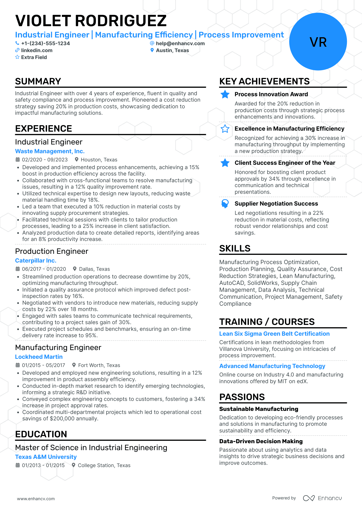 Industrial Process Engineer Resume Example