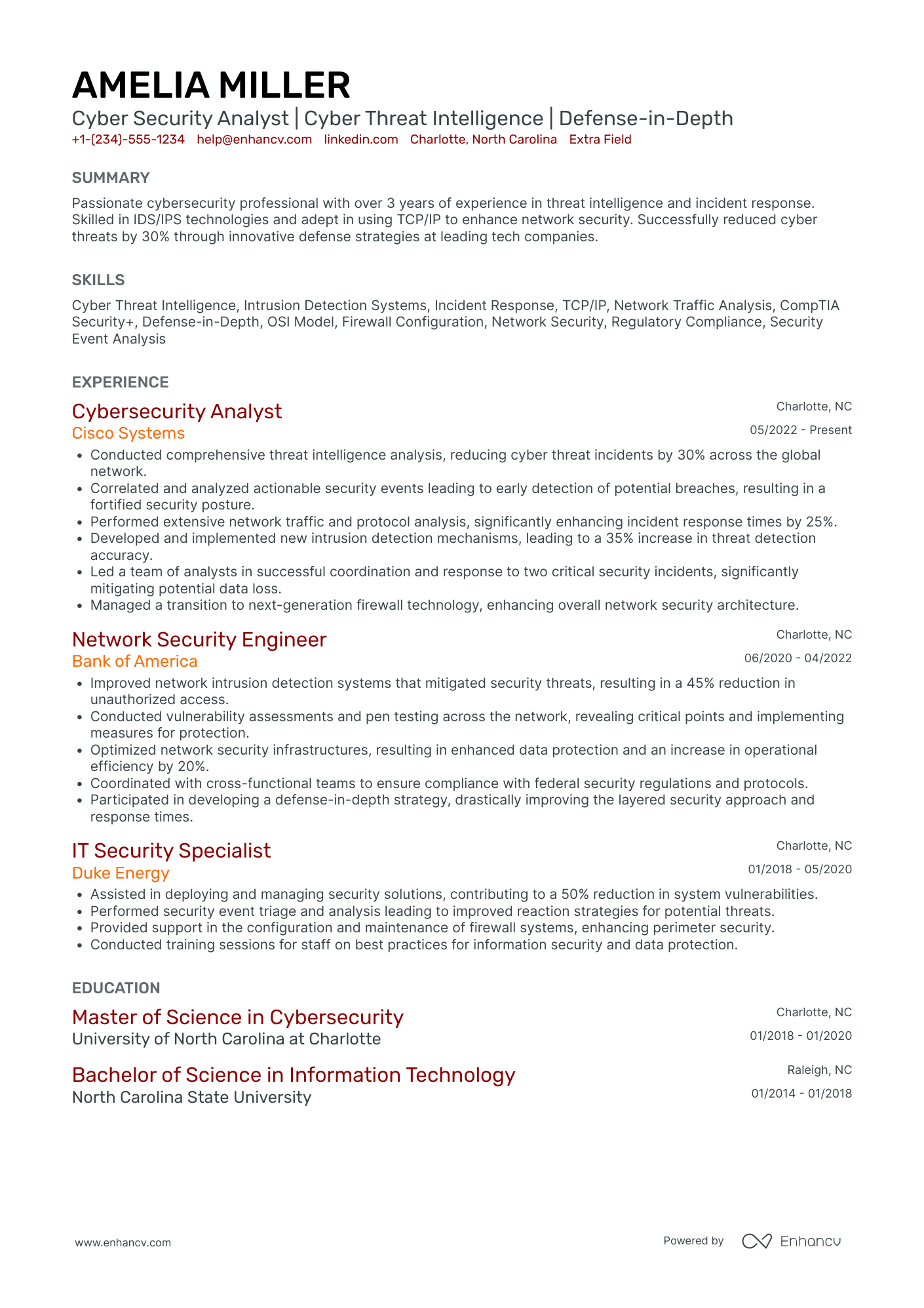 Entry Level Cyber Security Analyst Resume Example