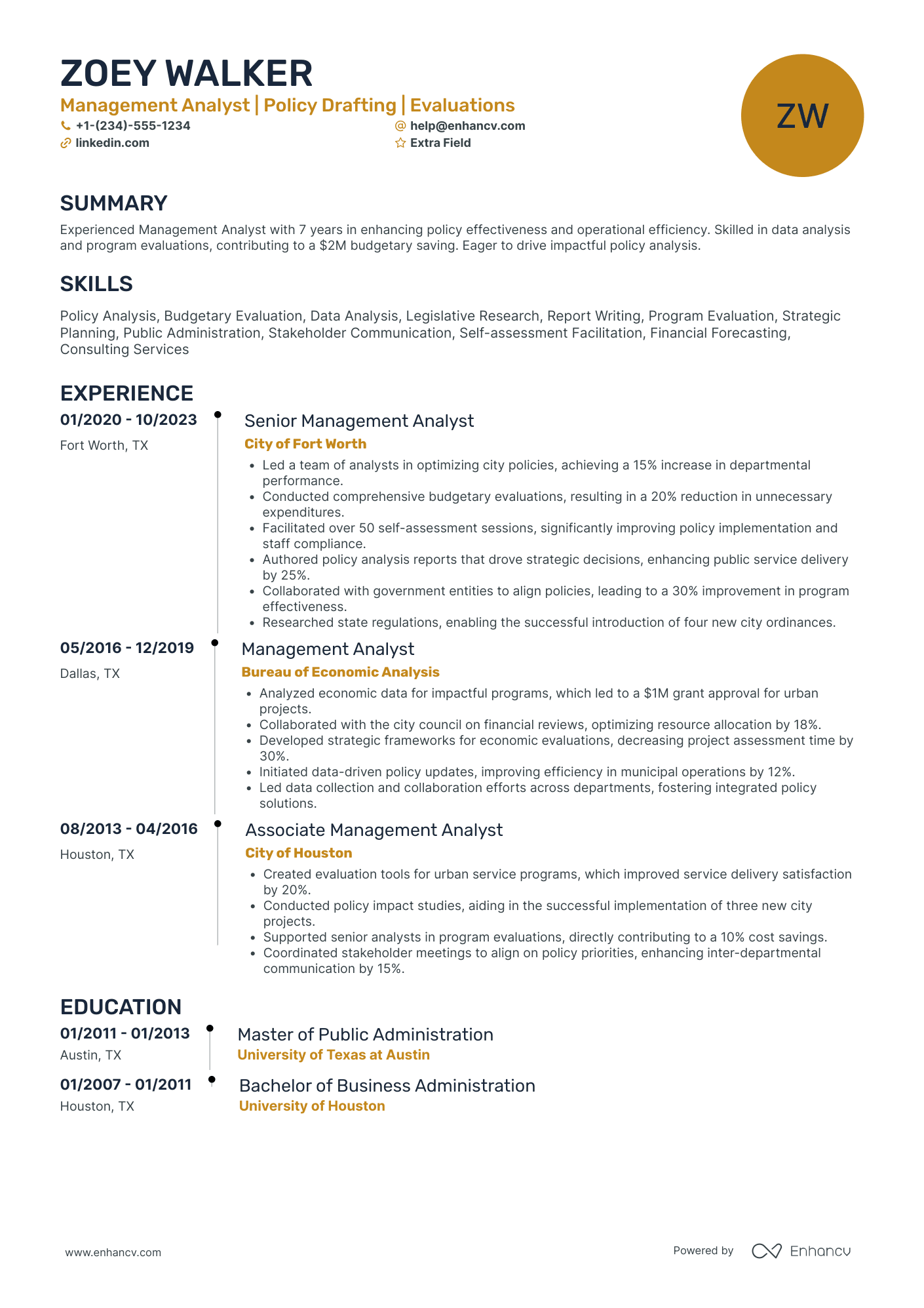 Management Accounting Analyst Resume Example