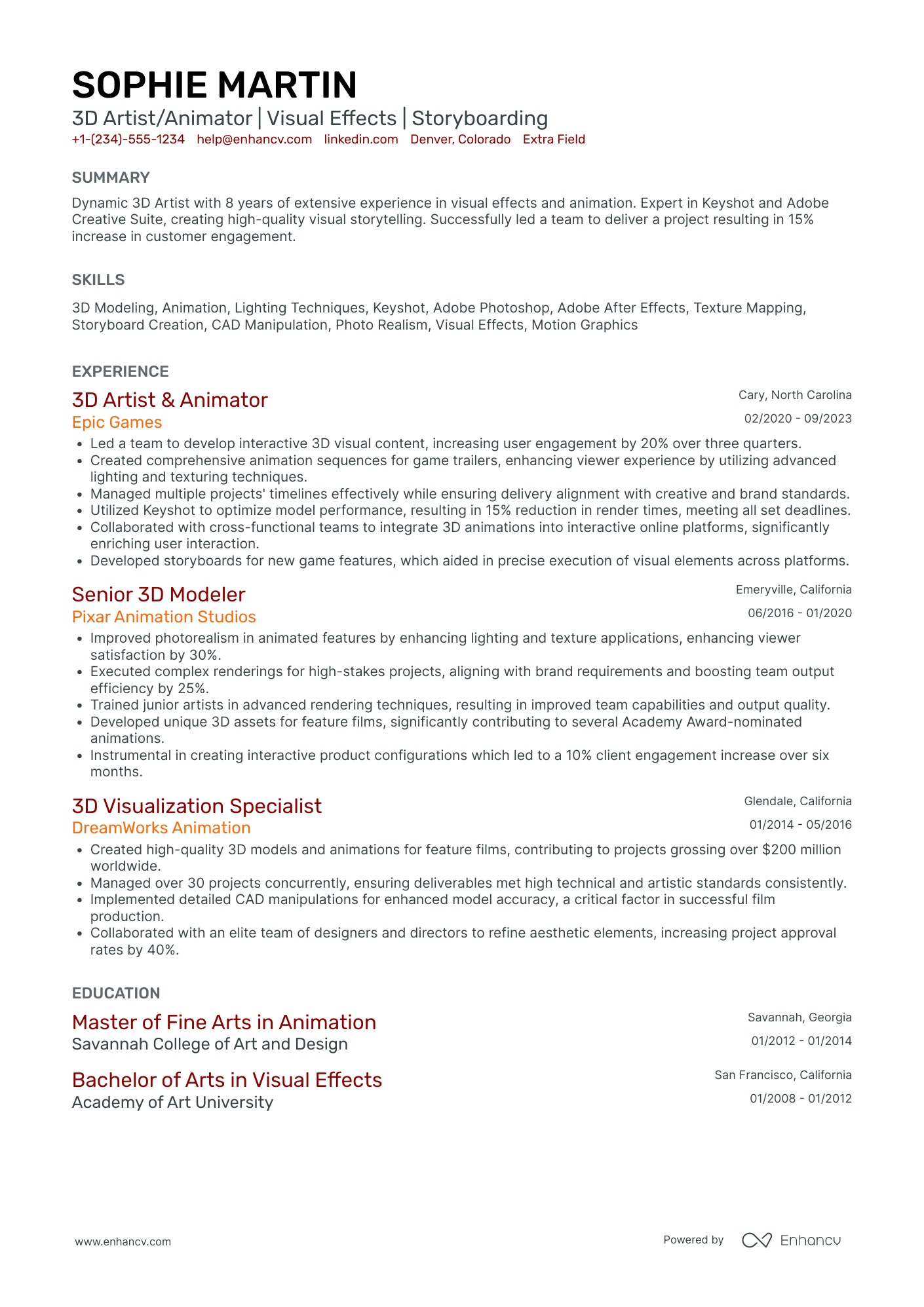 Motion Graphics Storyboard Artist Resume Example