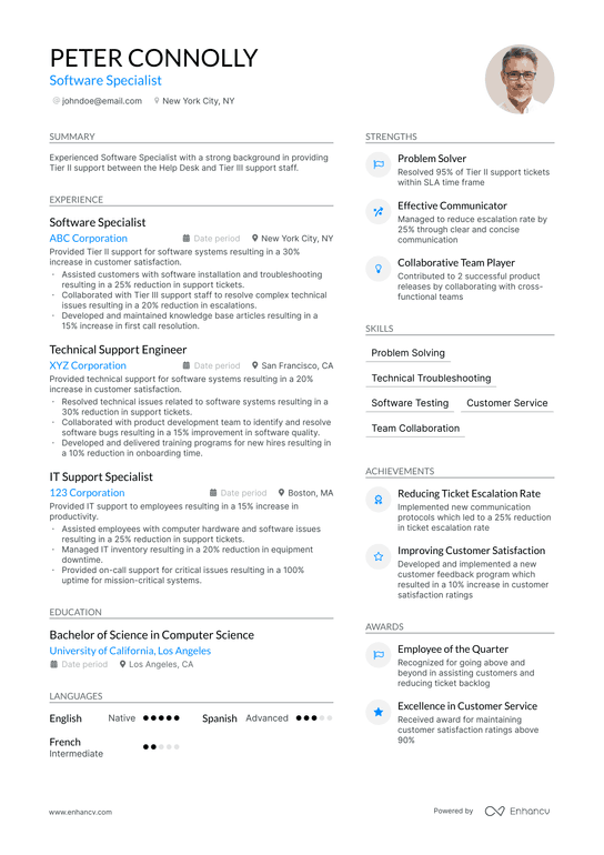 Software Specialist Resume Example