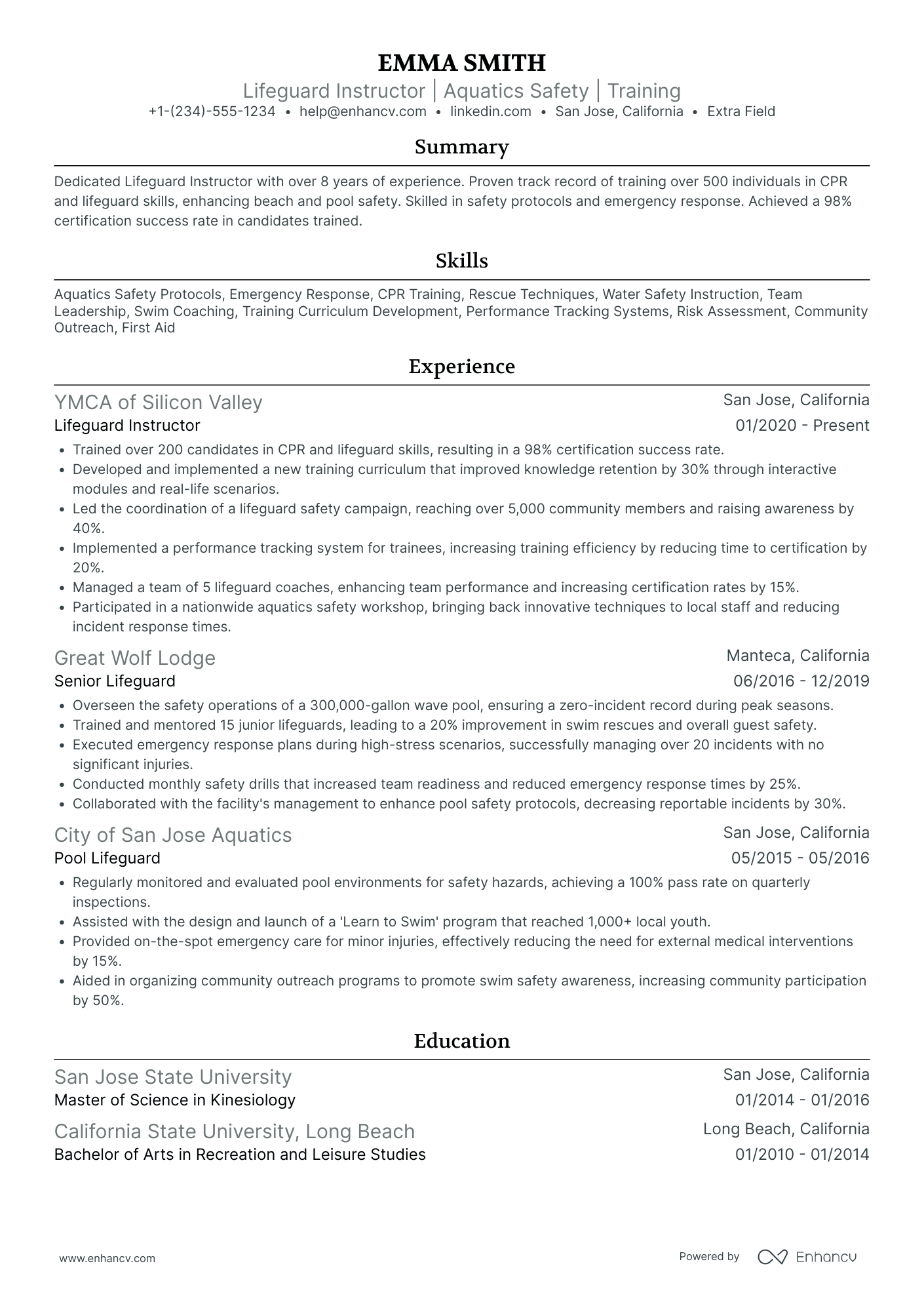 Lifeguard Instructor Resume Example