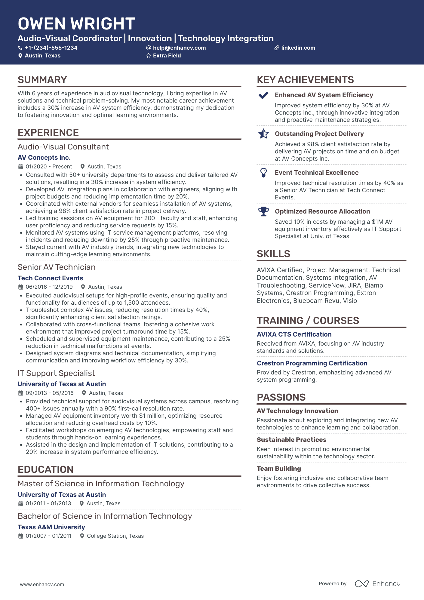 Audio Engineer Coordinator Resume Example