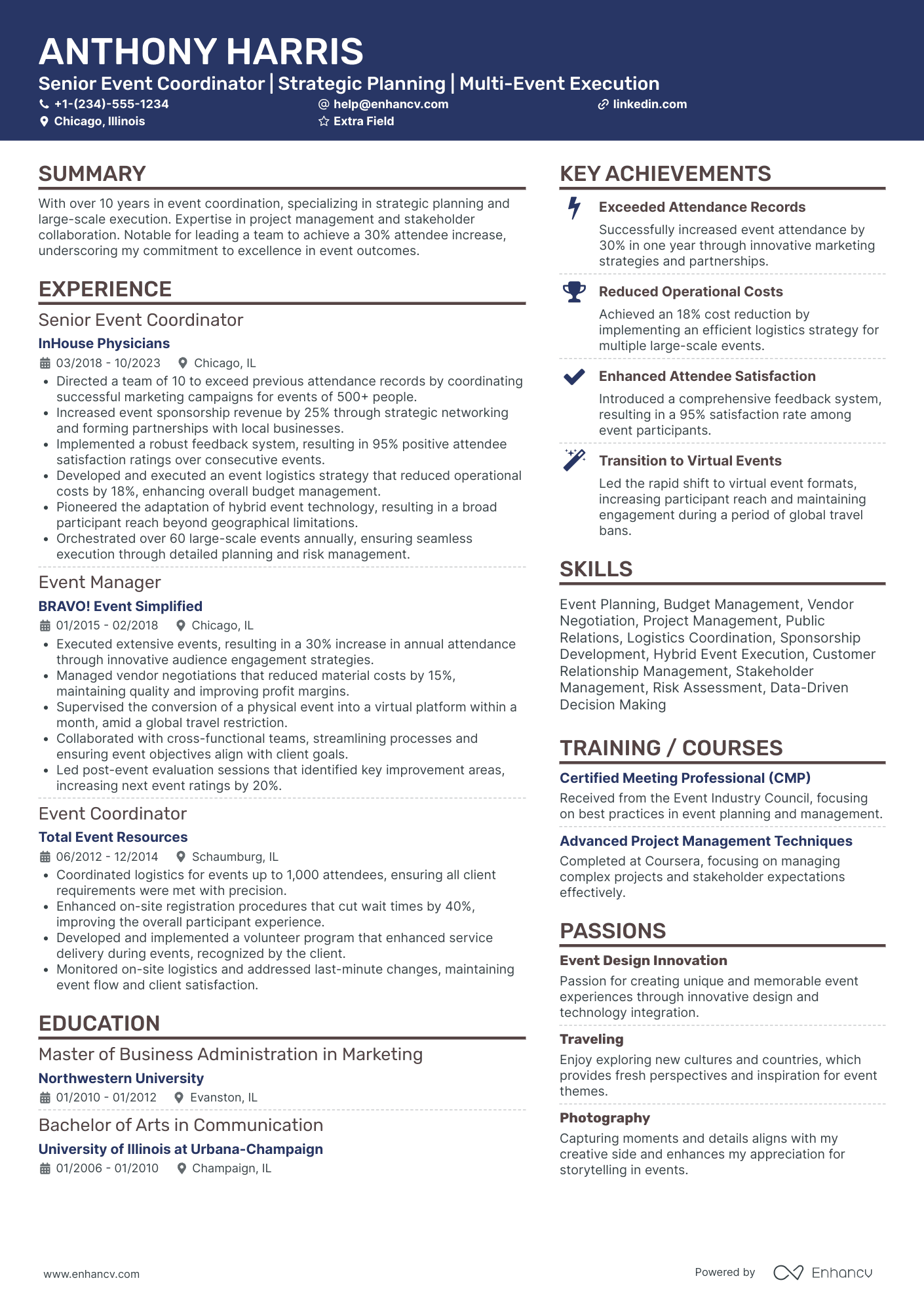 Senior Event Coordinator Resume Example