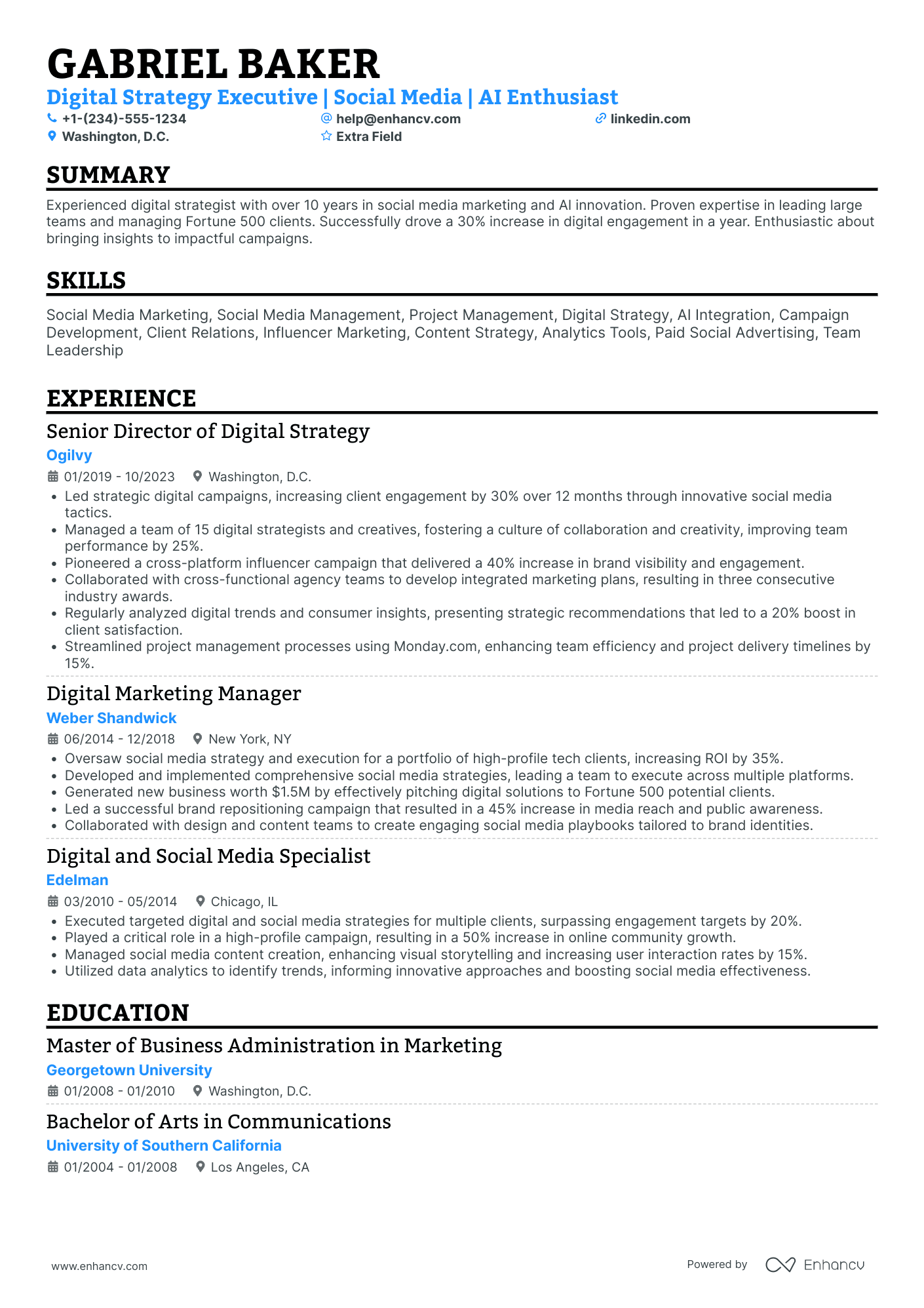 VP Digital Marketing and Content Strategy Resume Example