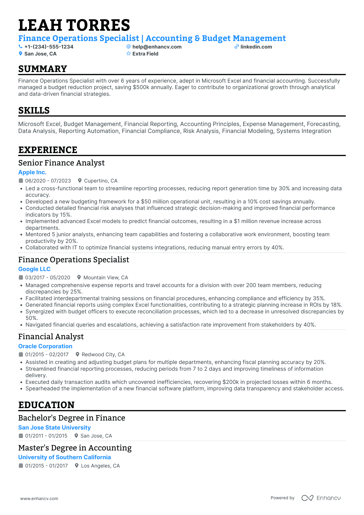 Entry Level Finance Specialist Resume Example