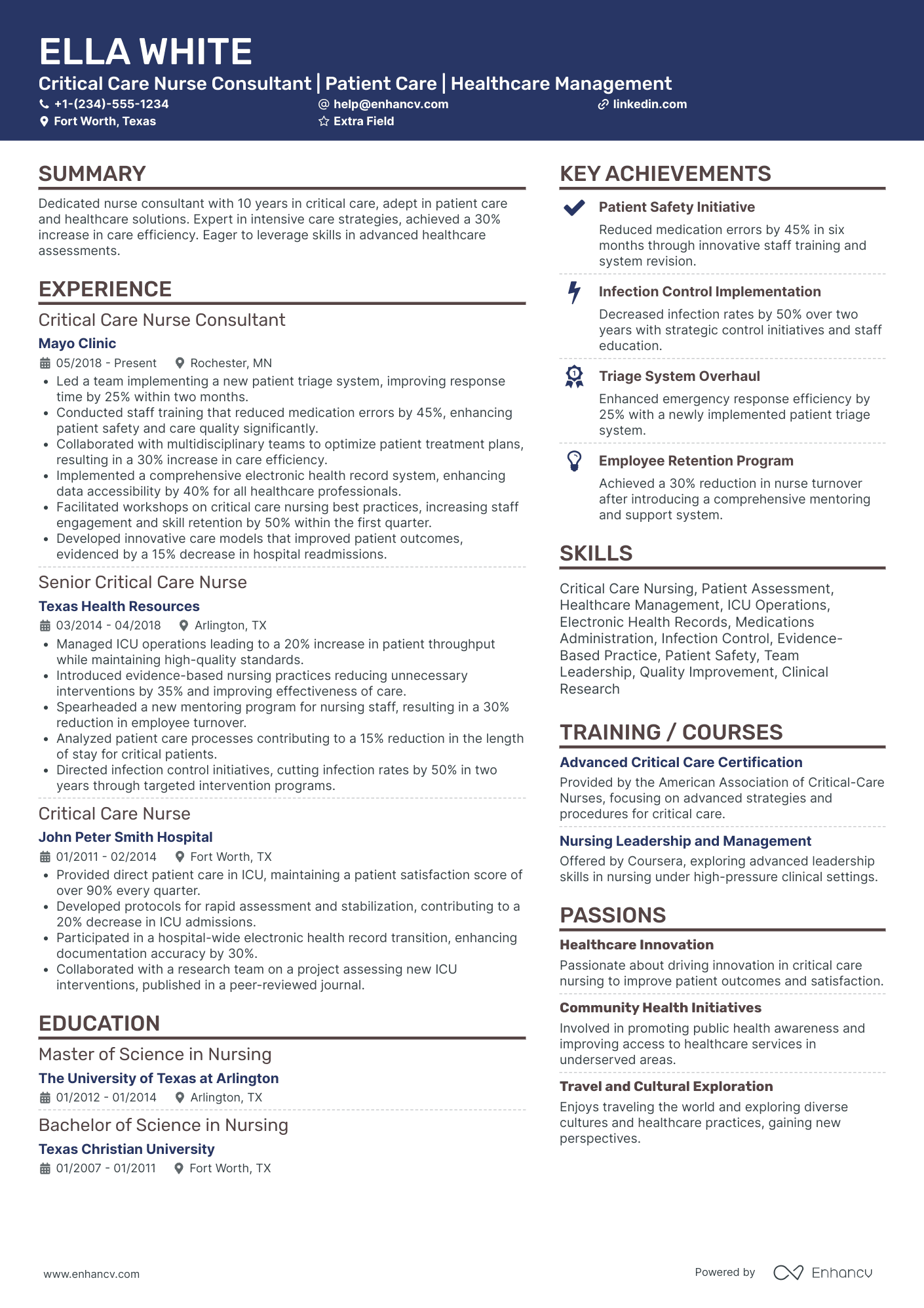 Critical Care Nurse Consultant Resume Example