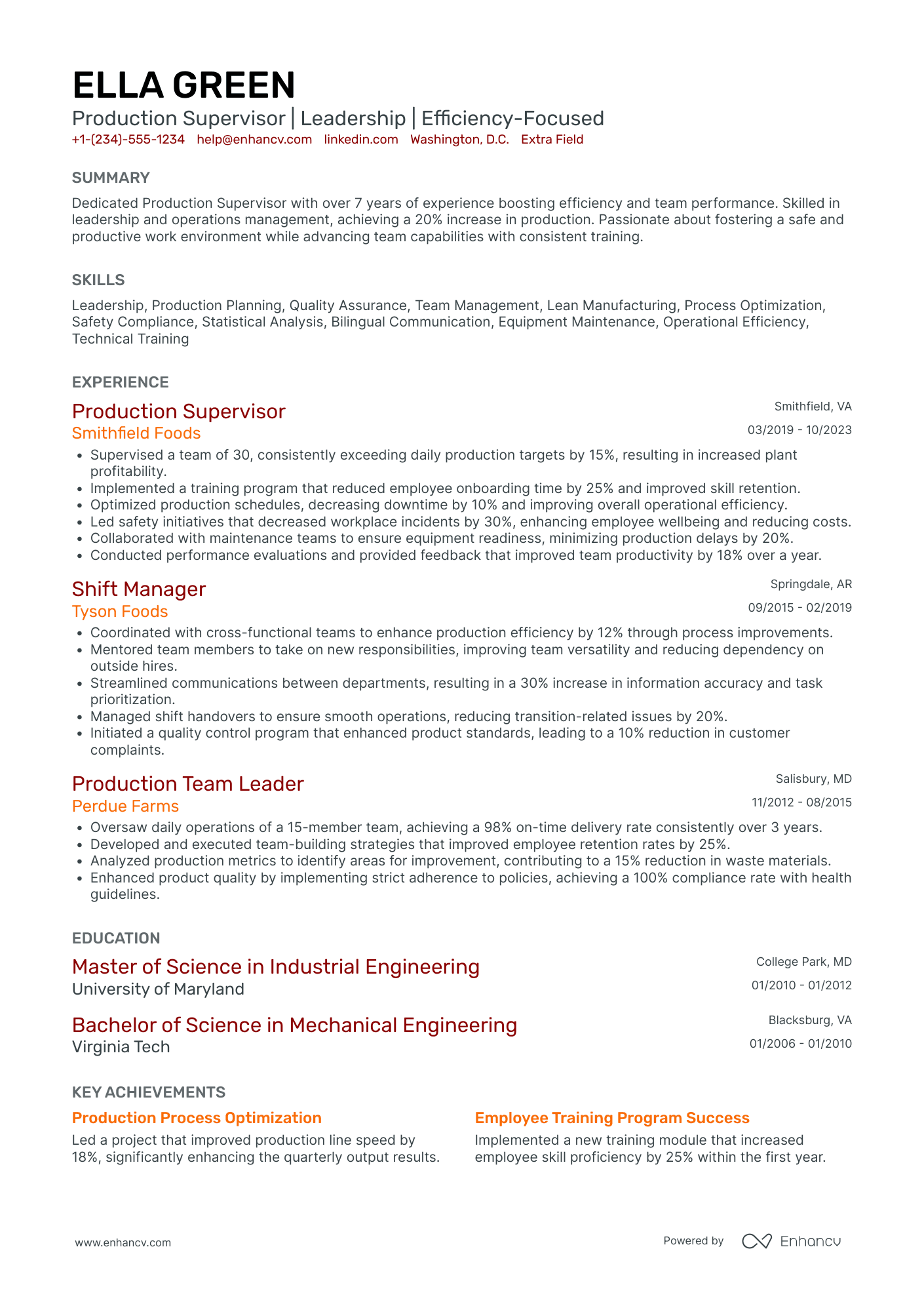 Factory Floor Supervisor Resume Example