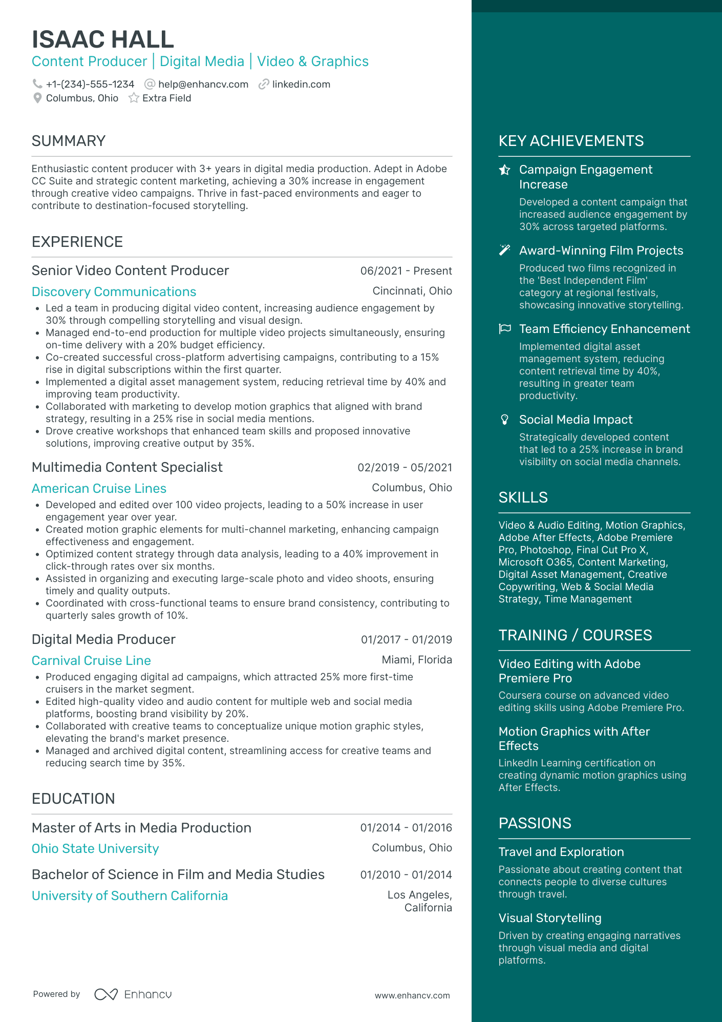 Motion Graphics Producer Resume Example