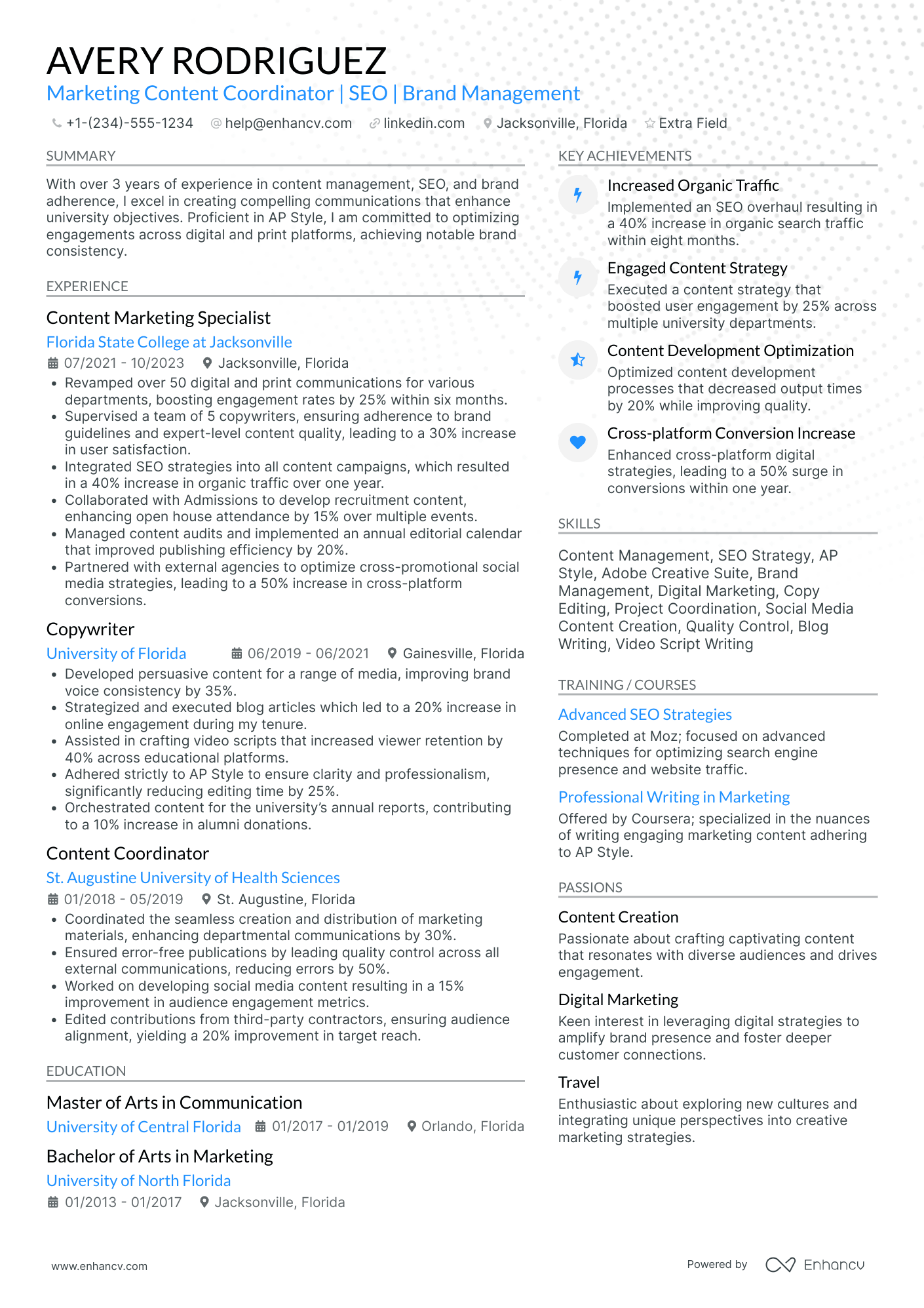 Content Marketing Coordinator Resume Example