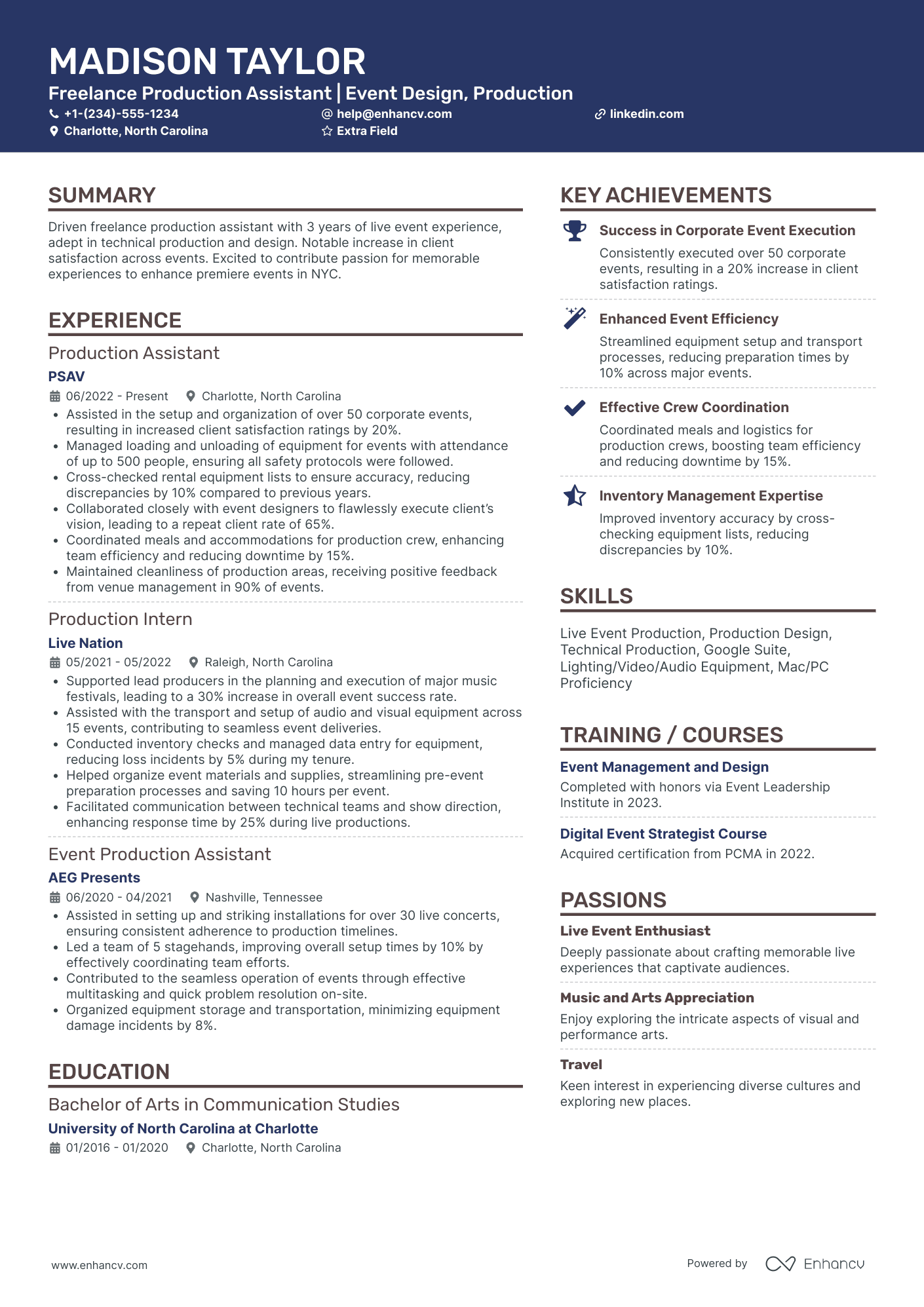 Junior Production Assistant Resume Example