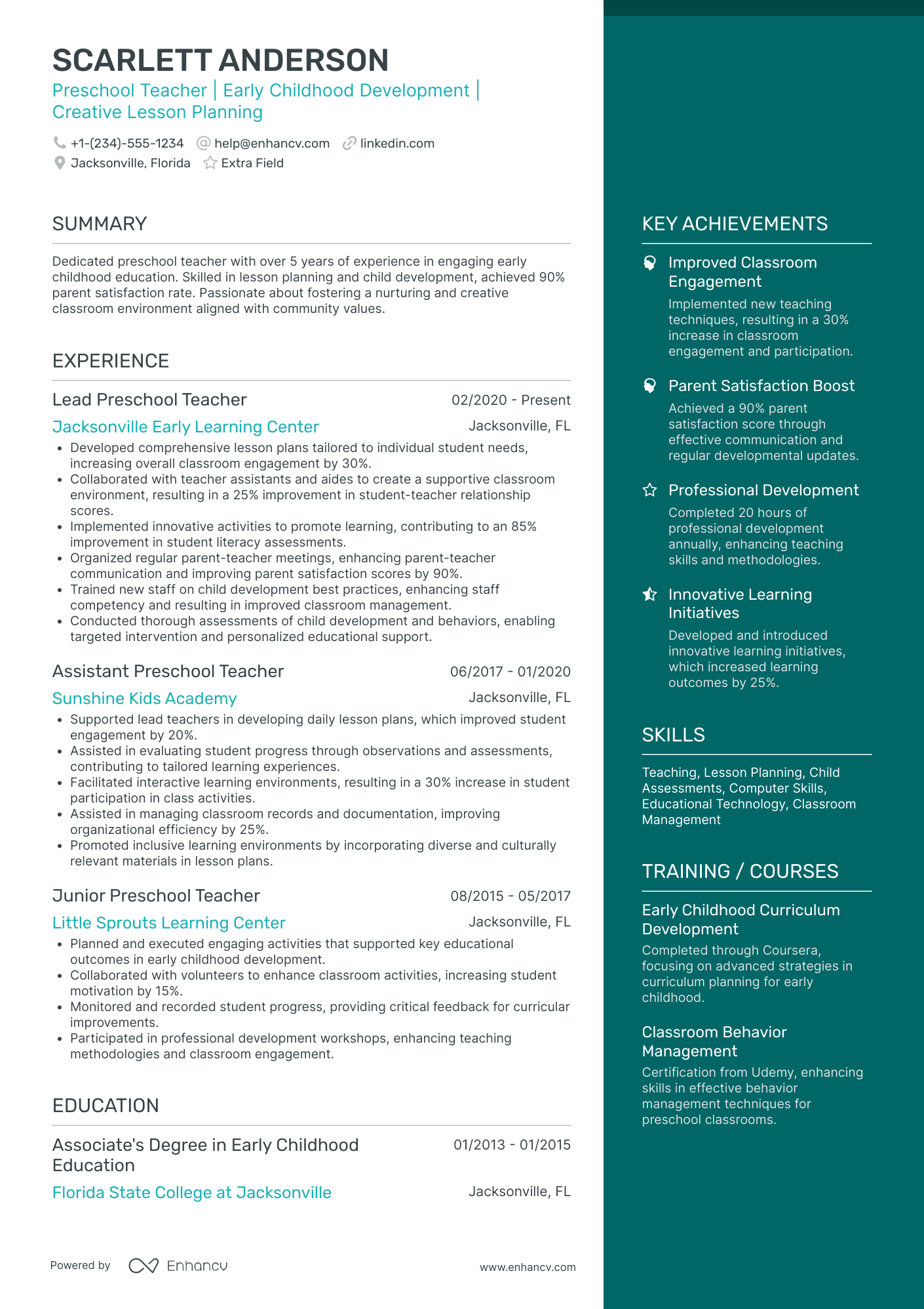 Preschool Teacher Aide Resume Example