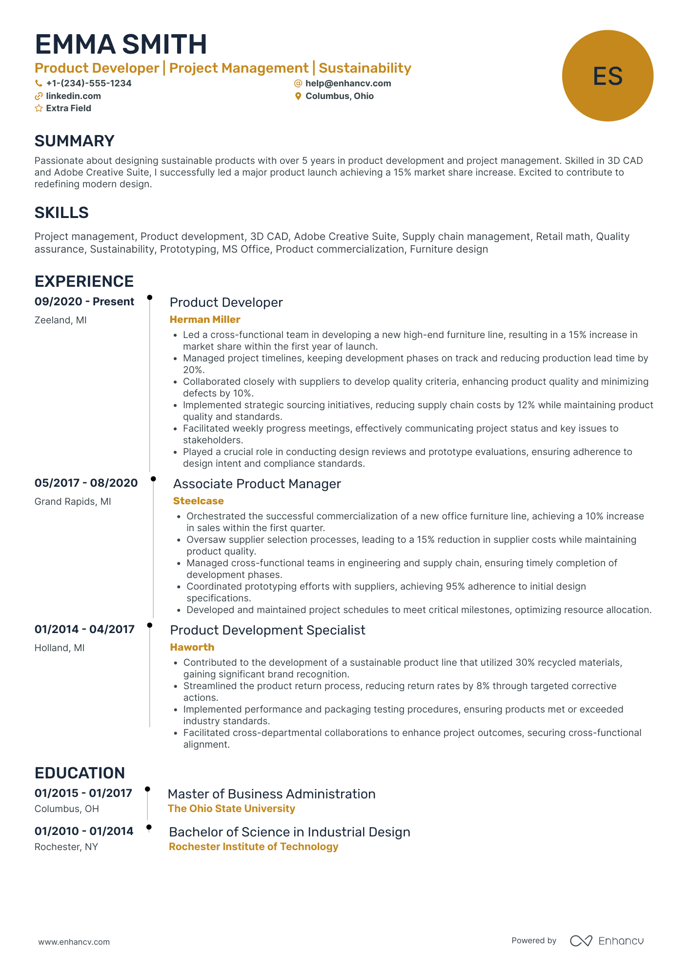 Industrial Design Product Developer Resume Example