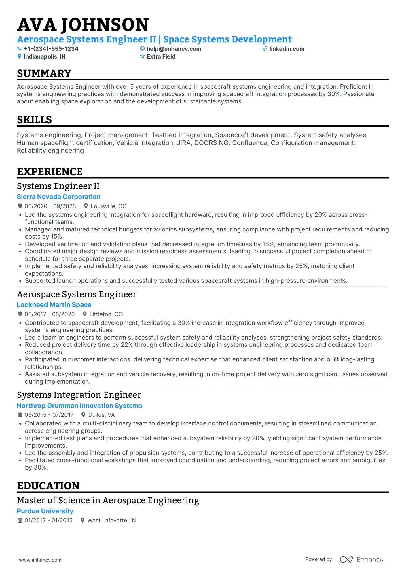 Aerospace Systems Engineer Resume Example