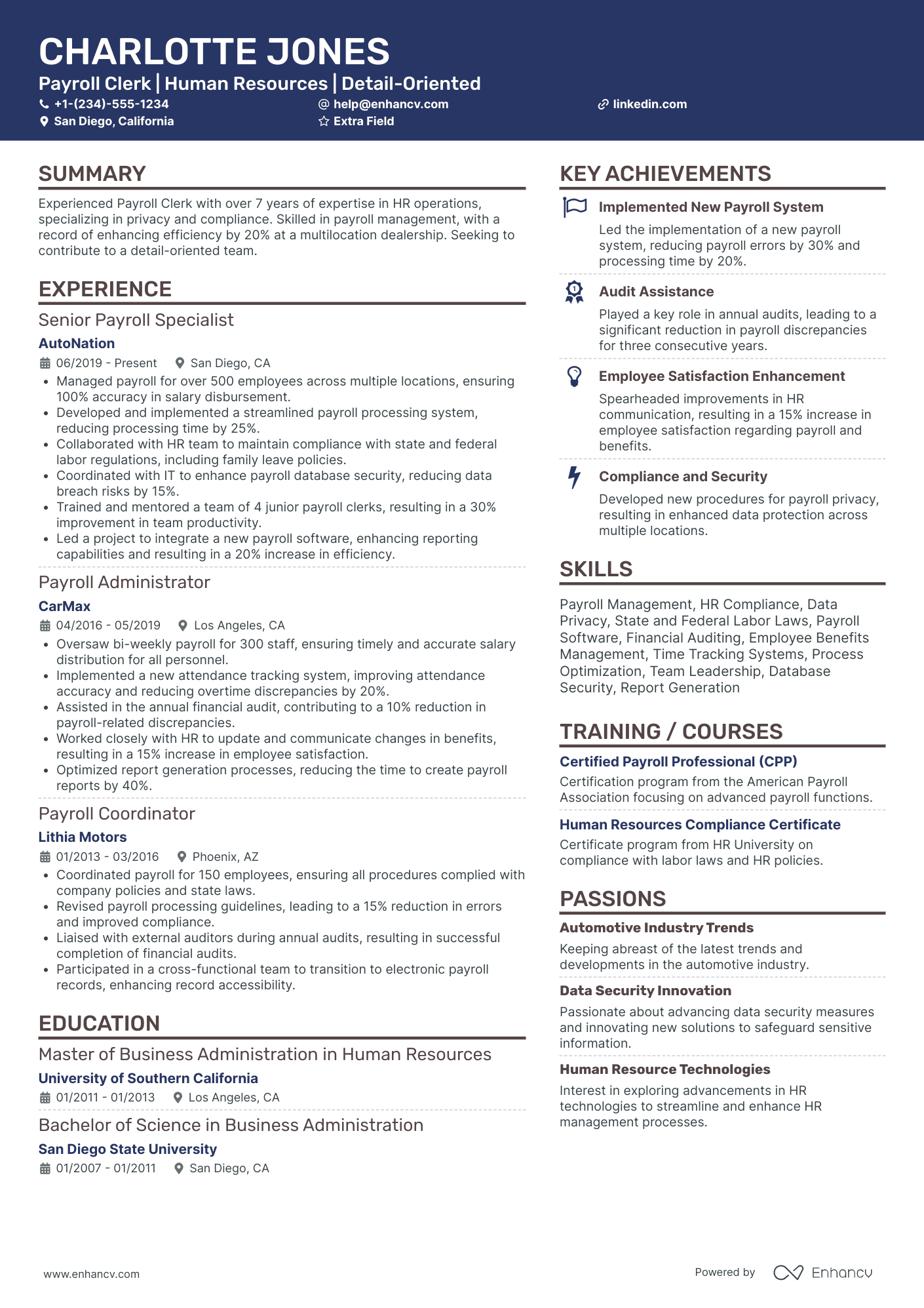 Payroll Clerk Resume Example