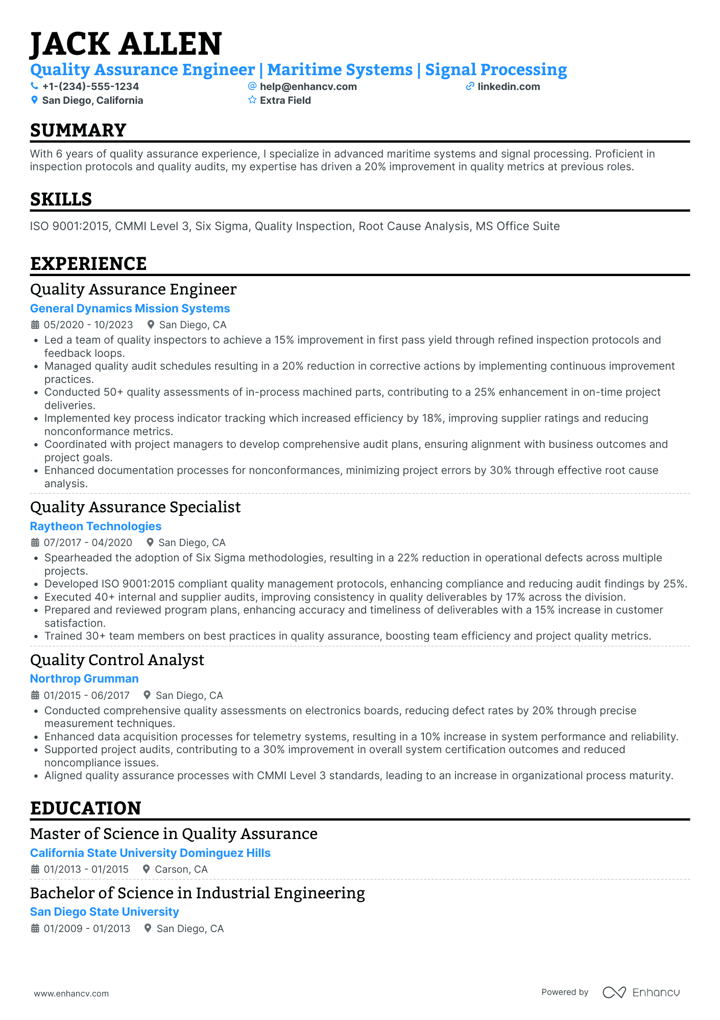 Database Quality Assurance Engineer Resume Example