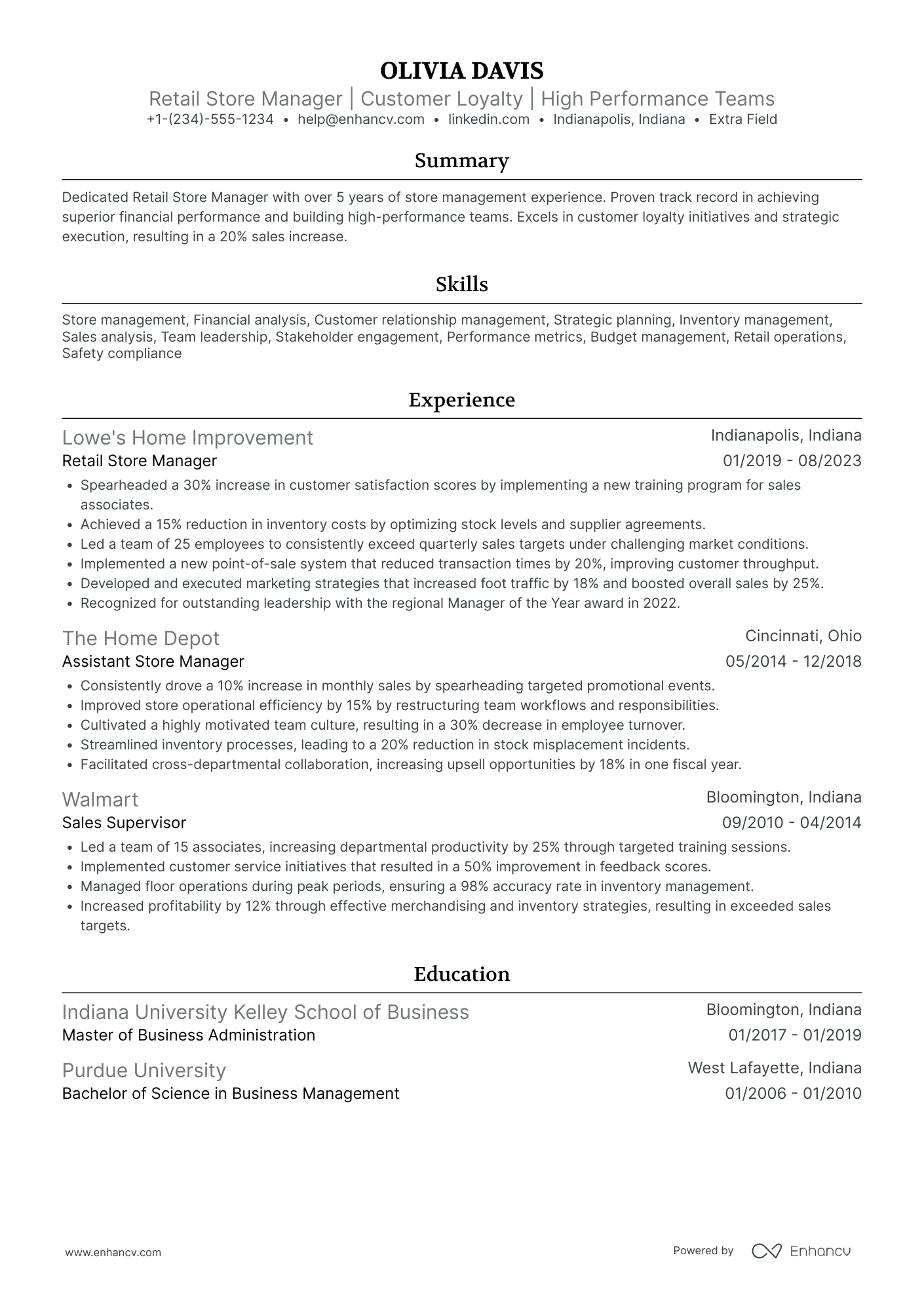 Retail Store Manager Resume Example