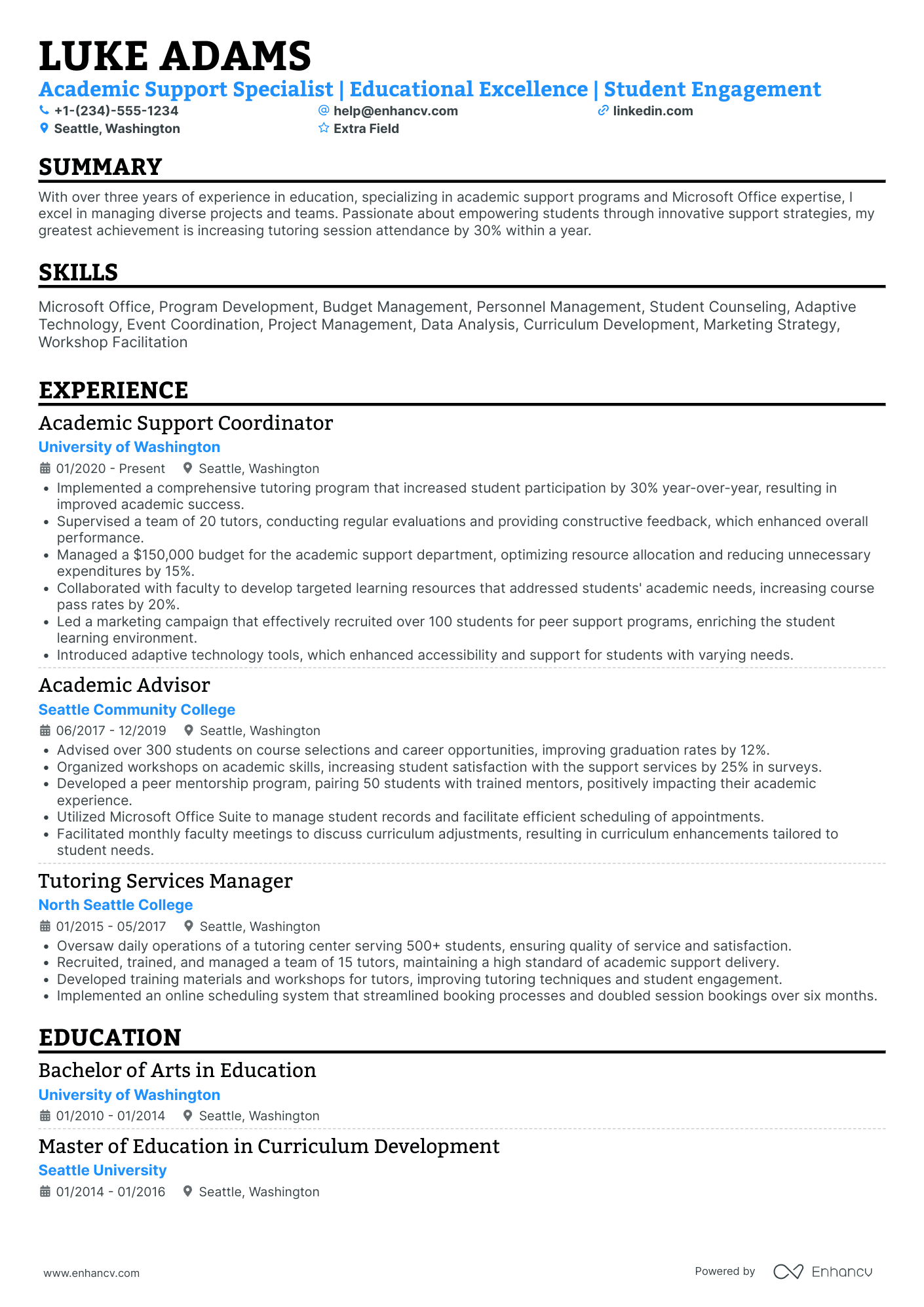 Academic Support Specialist Resume Example