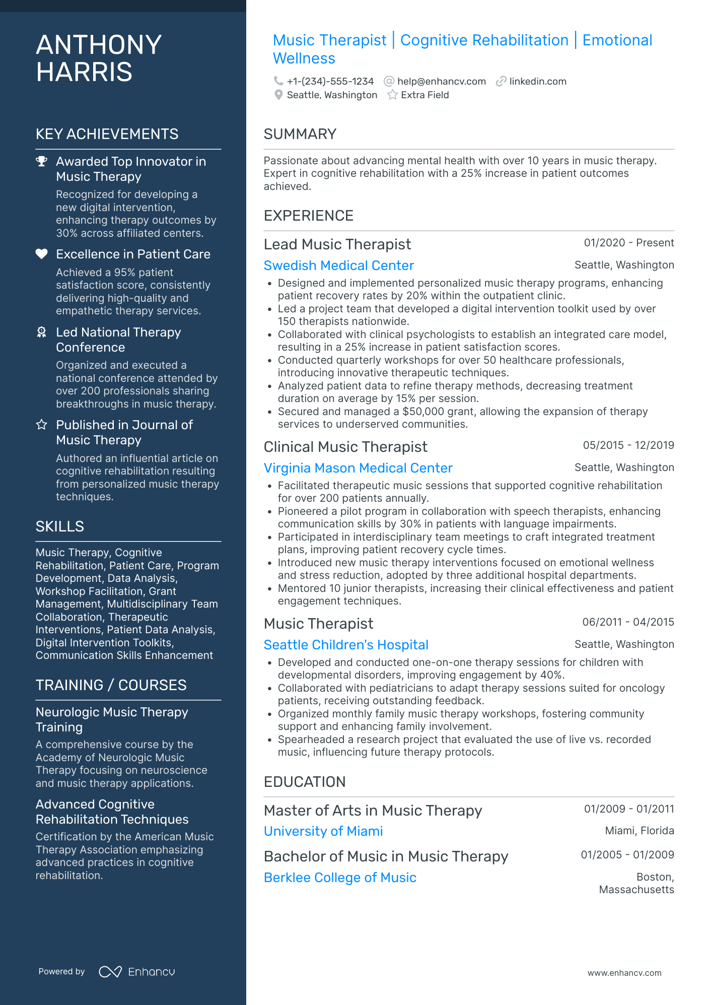 Music Therapist Resume Example