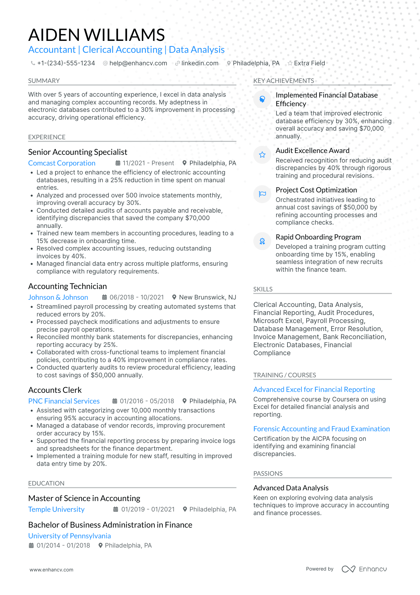 Accounts Clerk Technician Resume Example