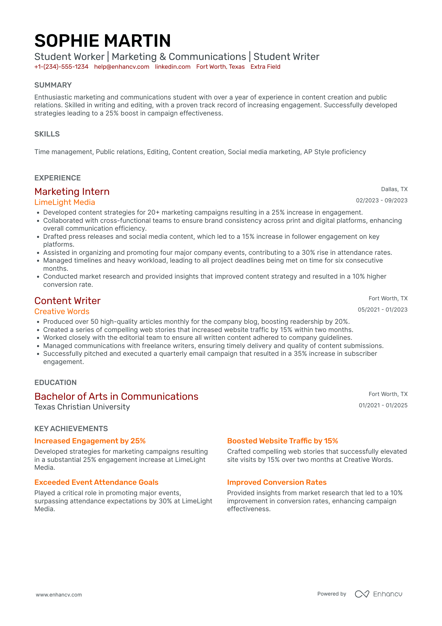 Junior Communication Manager Resume Example