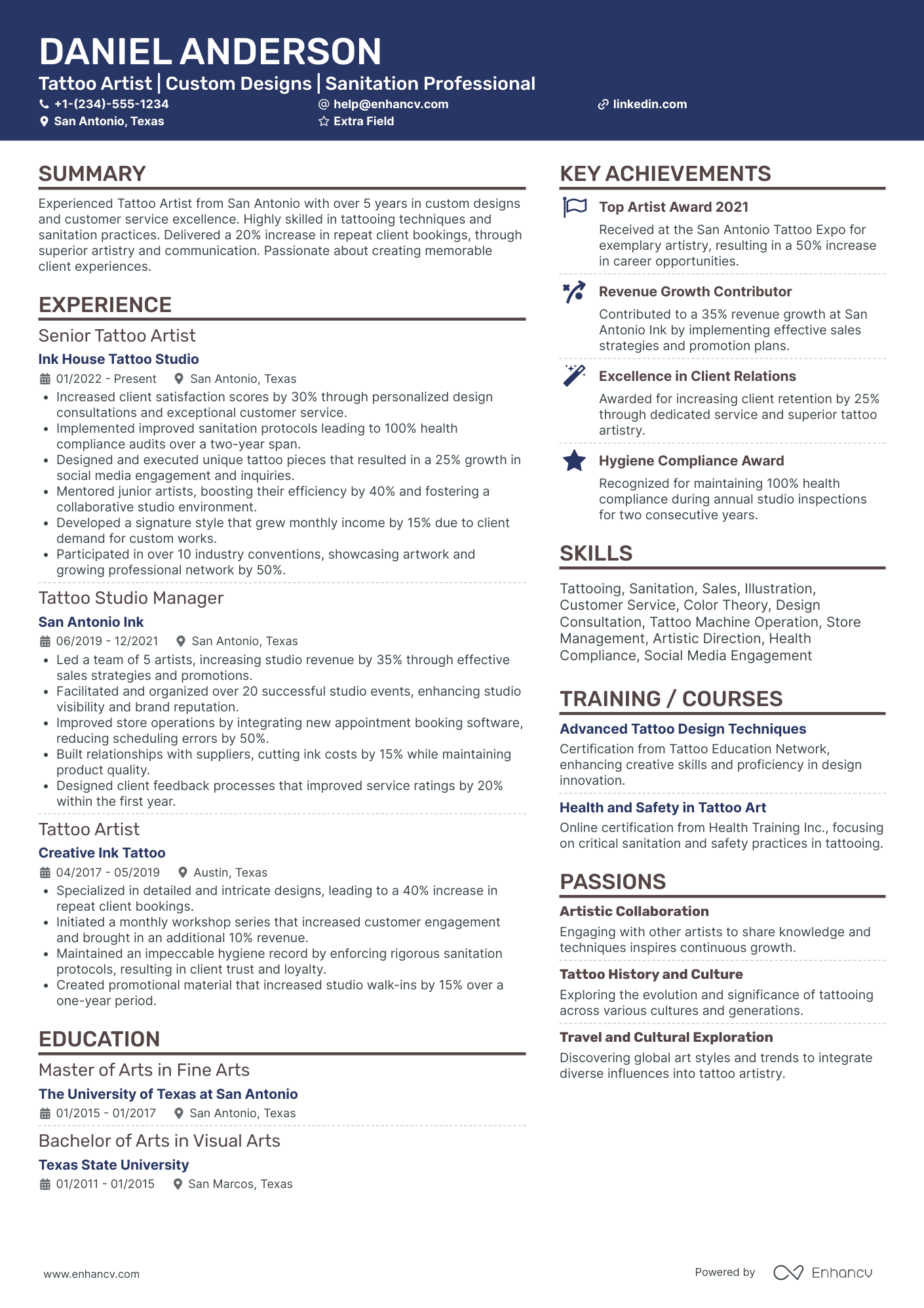 Tattoo Artist Resume Example