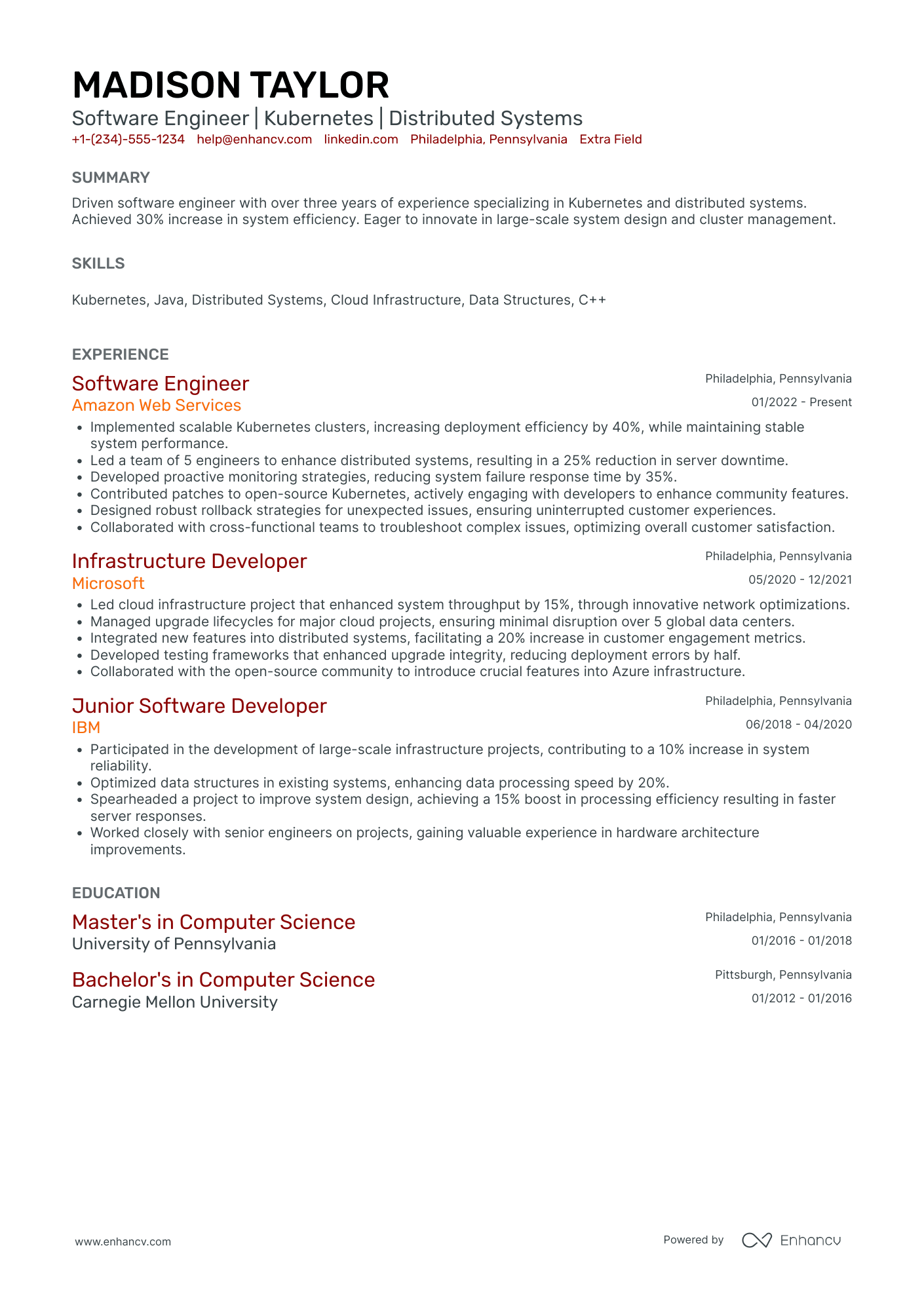 Kubernetes Engineer Resume Example