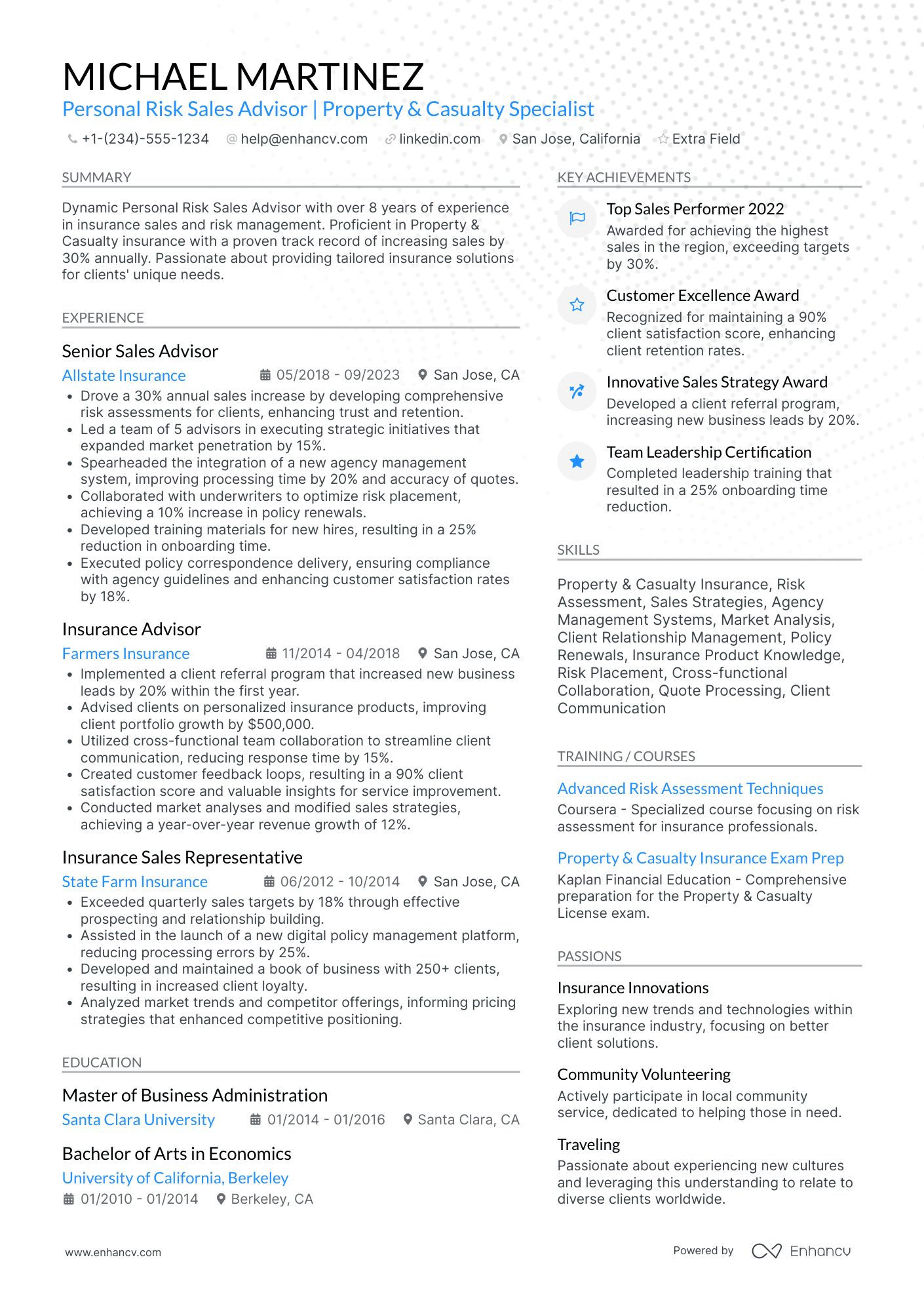 Health Insurance Sales Advisor Resume Example