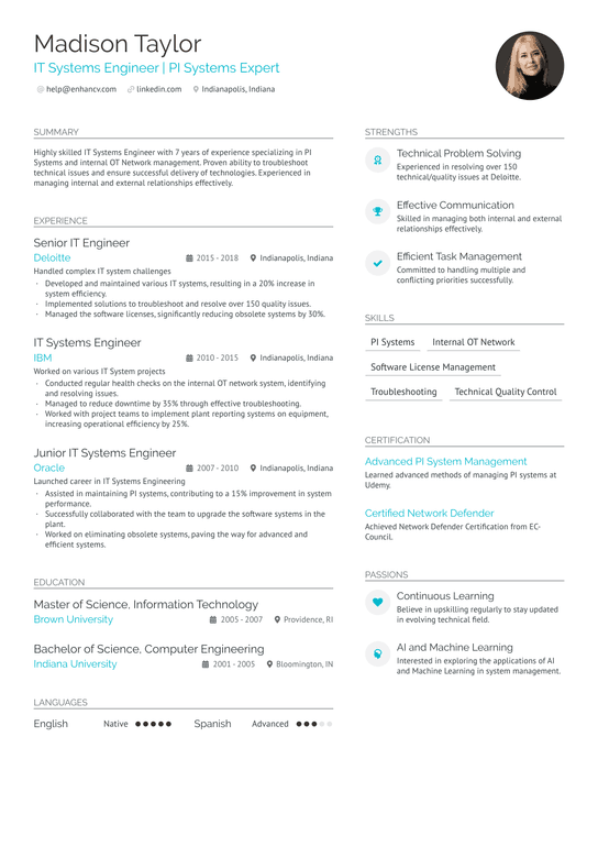 IT Systems Engineer Resume Example