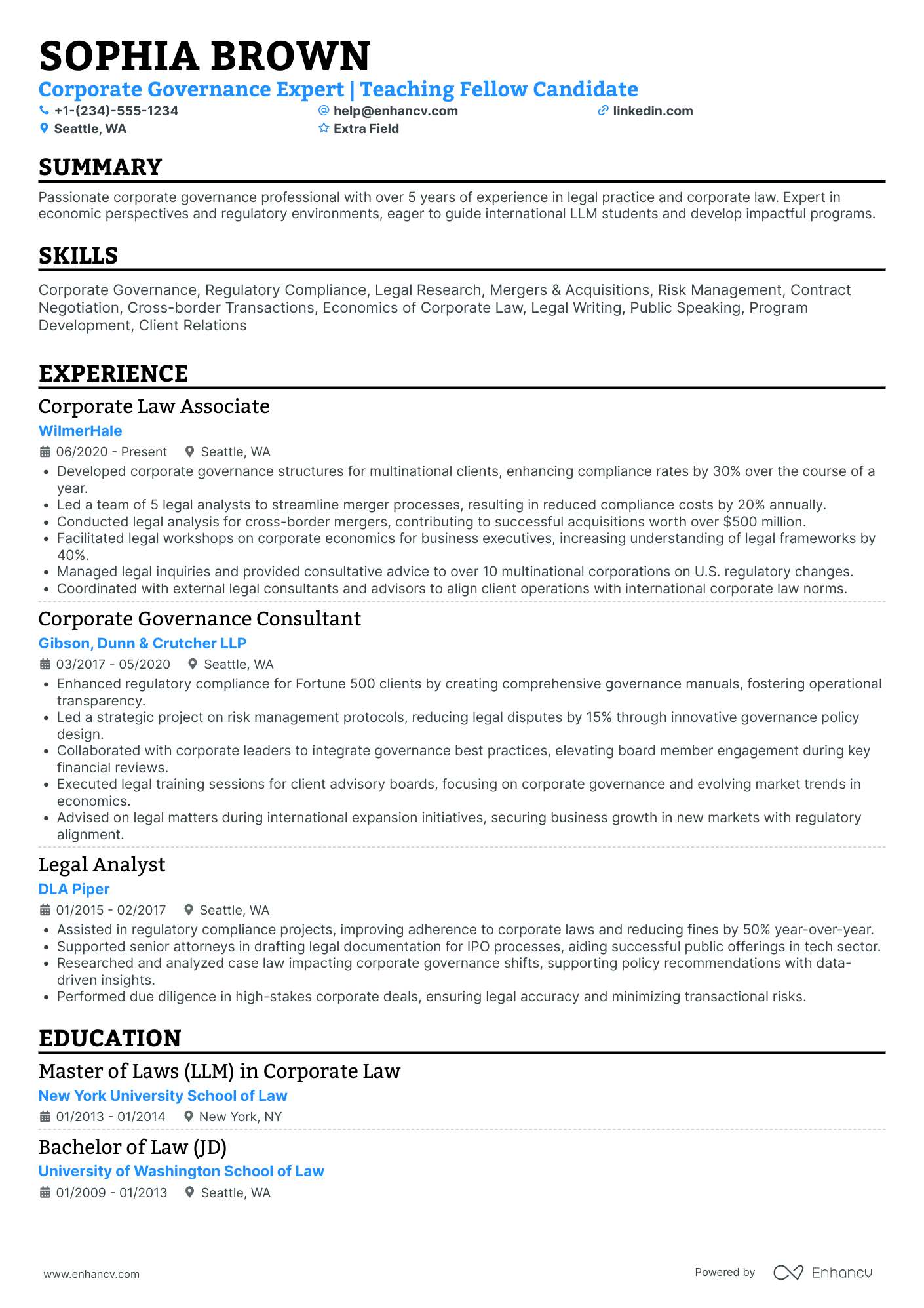 Law School Professor of Corporate Law Resume Example