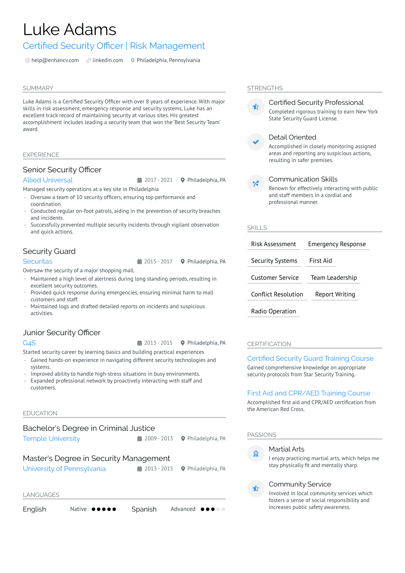 Corporate Security Officer Resume Example