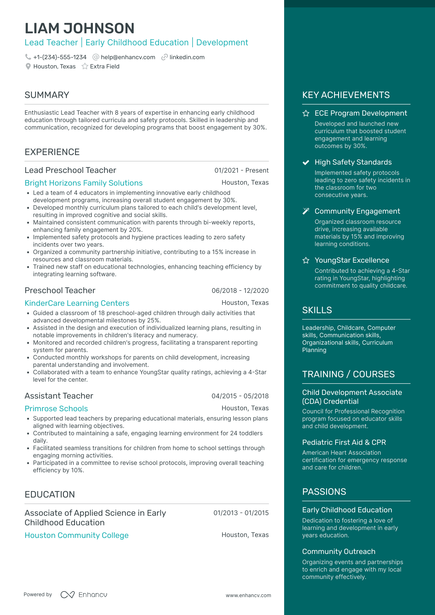 Lead Early Childhood Teacher Resume Example