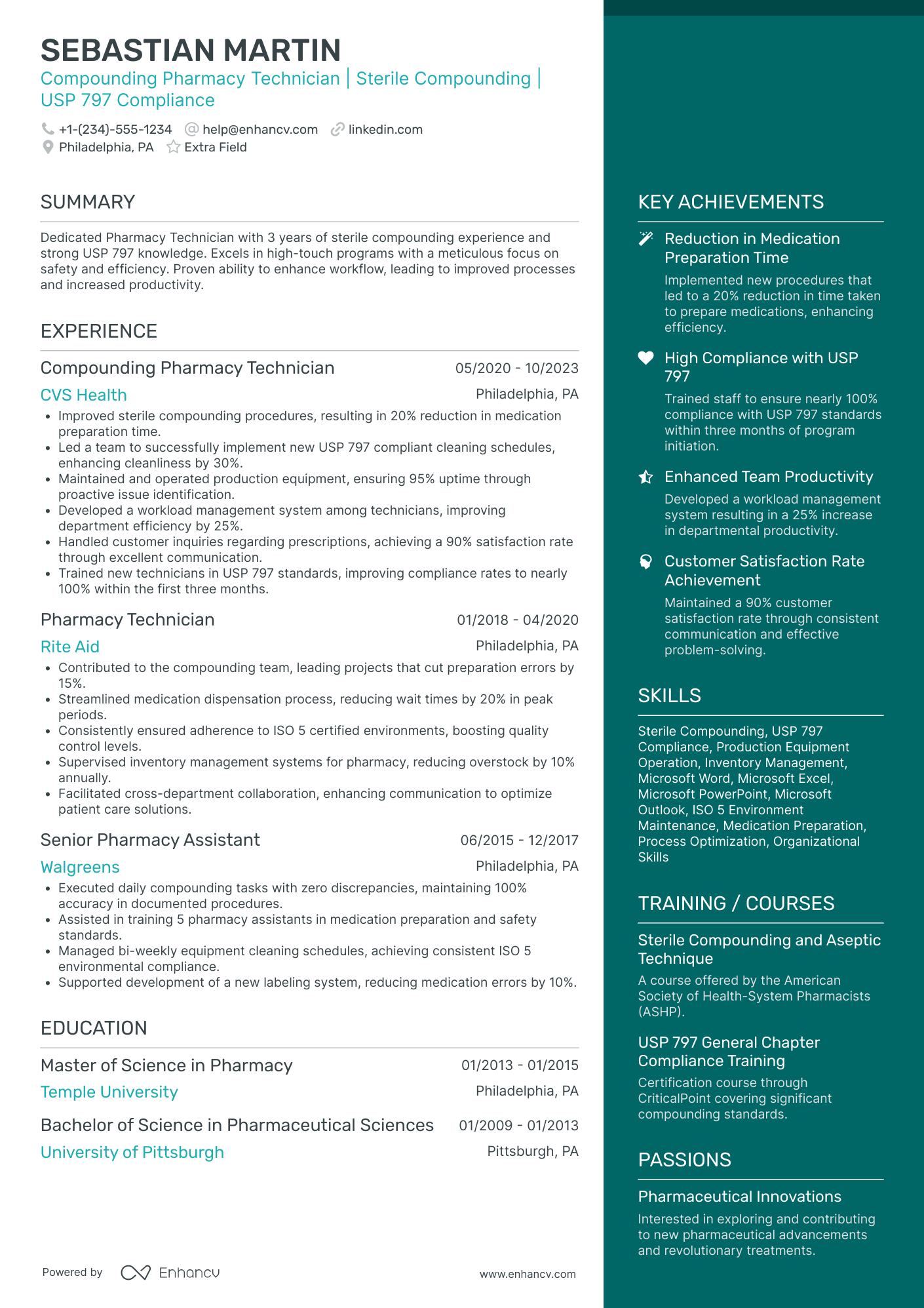 Compounding Pharmacy Technician Resume Example