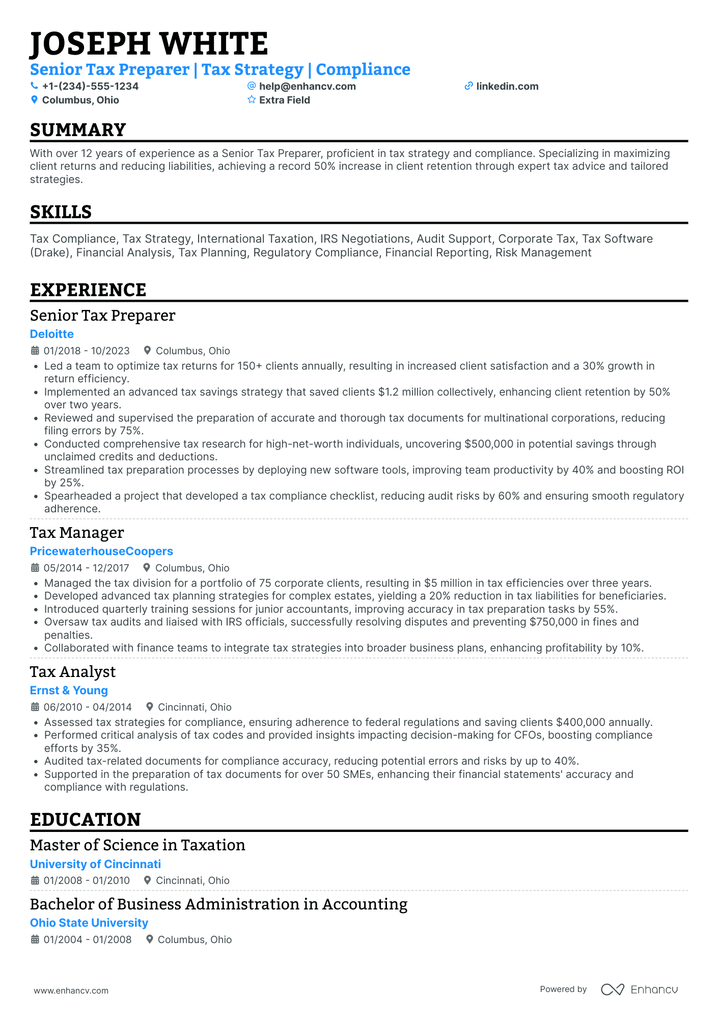 Senior Tax Preparer Resume Example