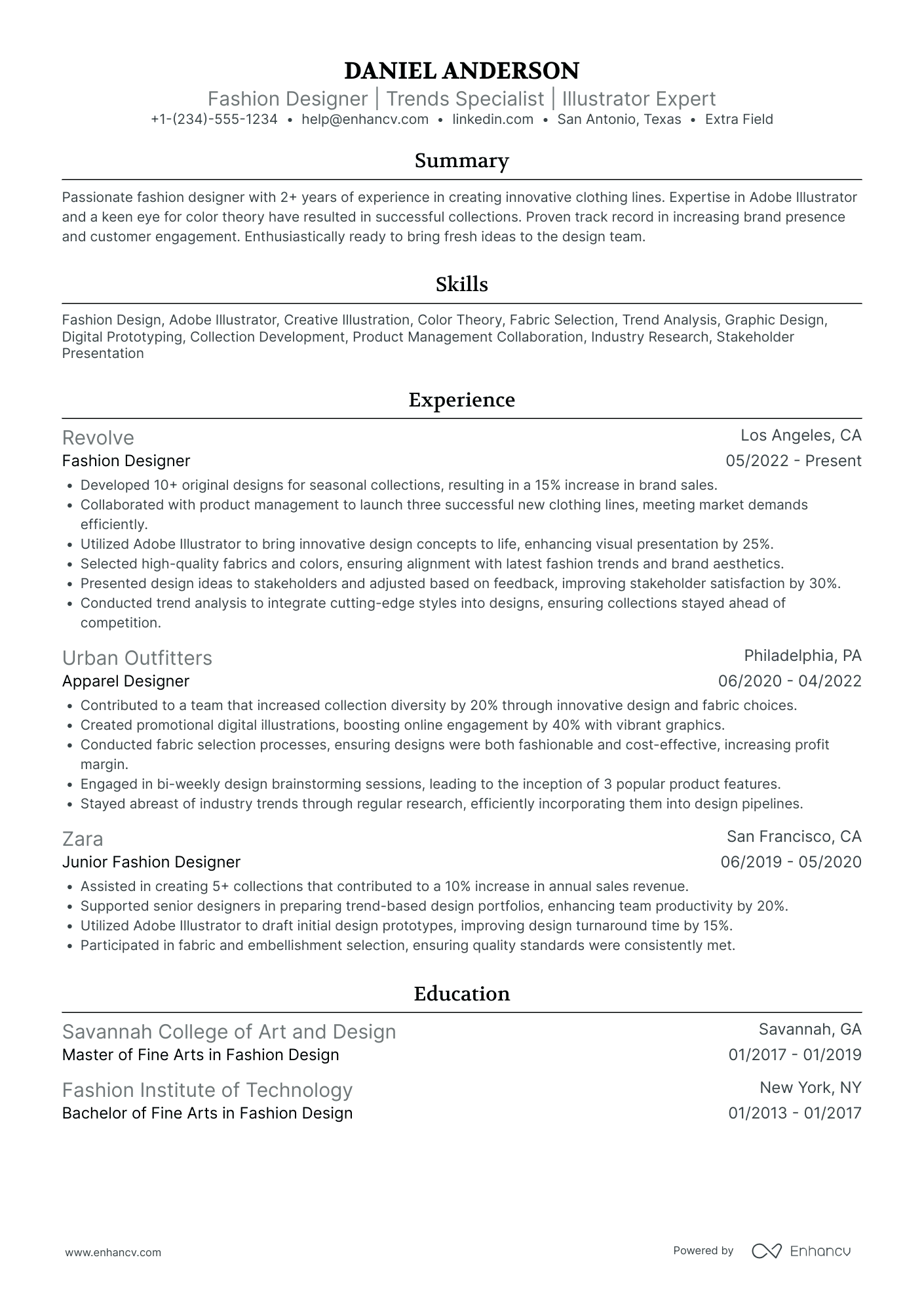 Freelance Fashion Stylist Resume Example