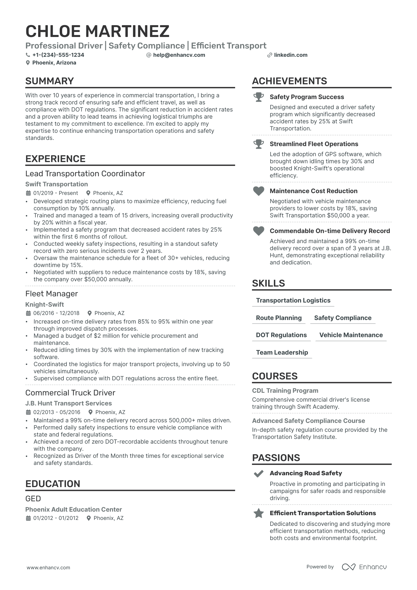 School Bus Driver Resume Example