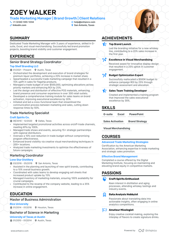 Trade Marketing Manager Resume Example