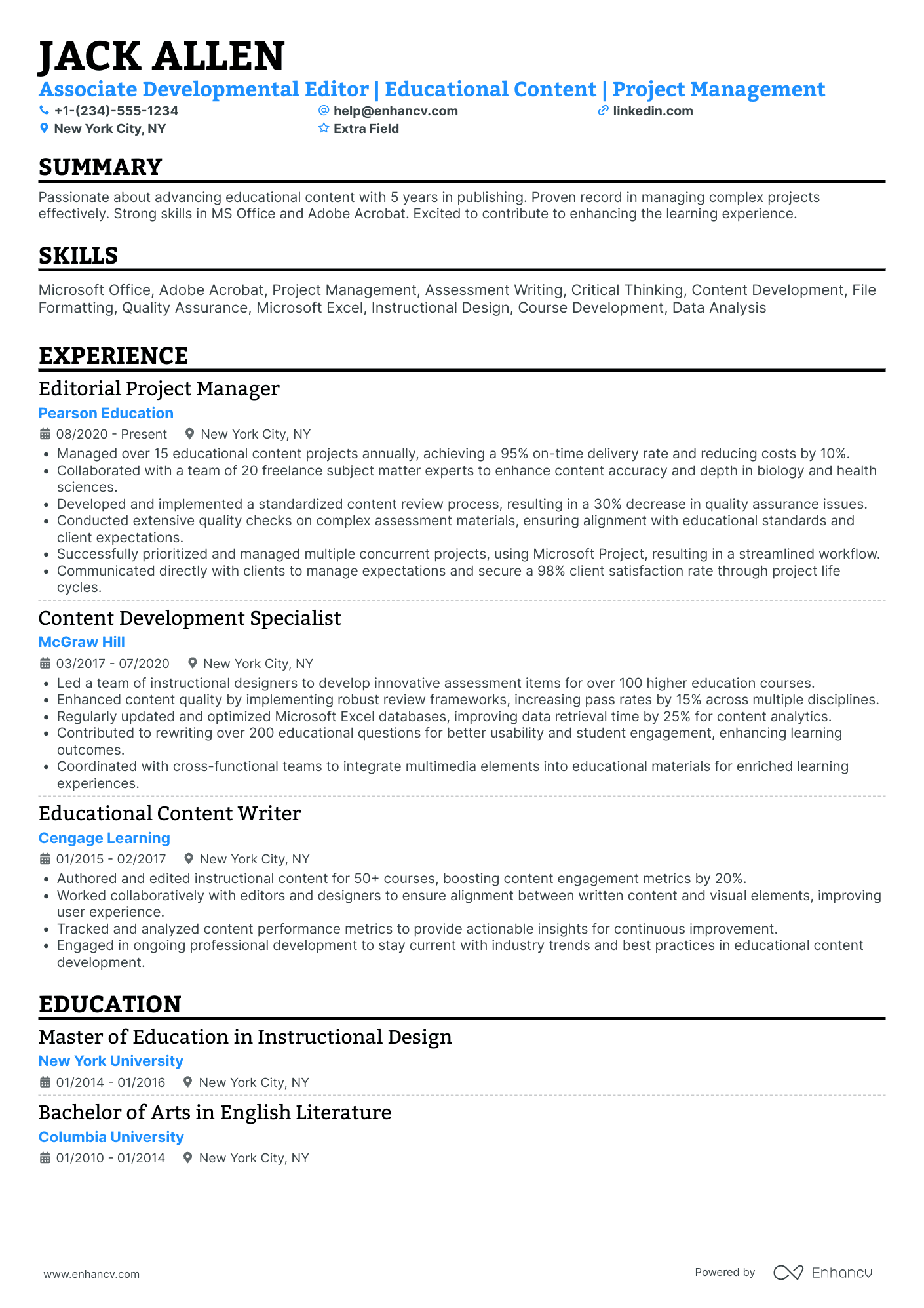 Developmental Editor Resume Example